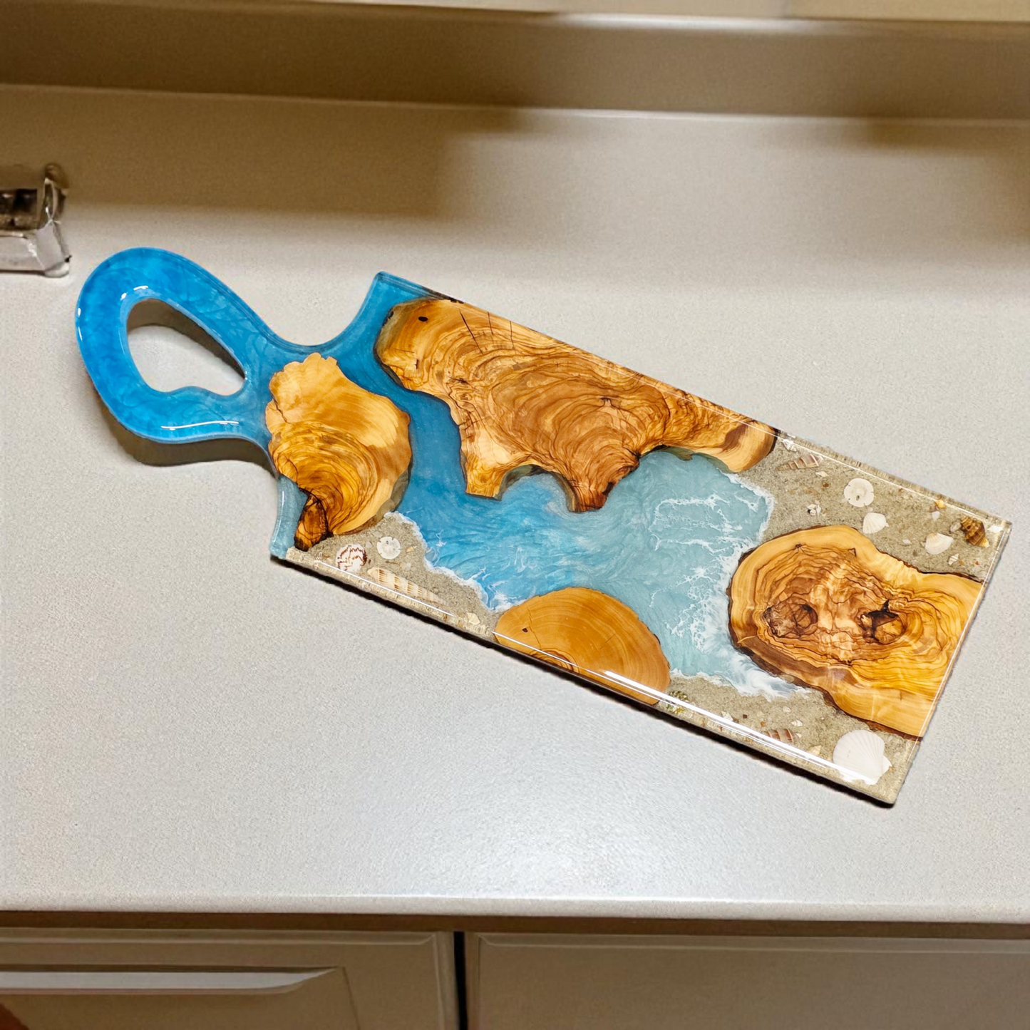 Handmade Olive Wood & Ocean Resin Charcuterie Board Custom Serving Tray – Sarasota Coastal Kitchen Décor