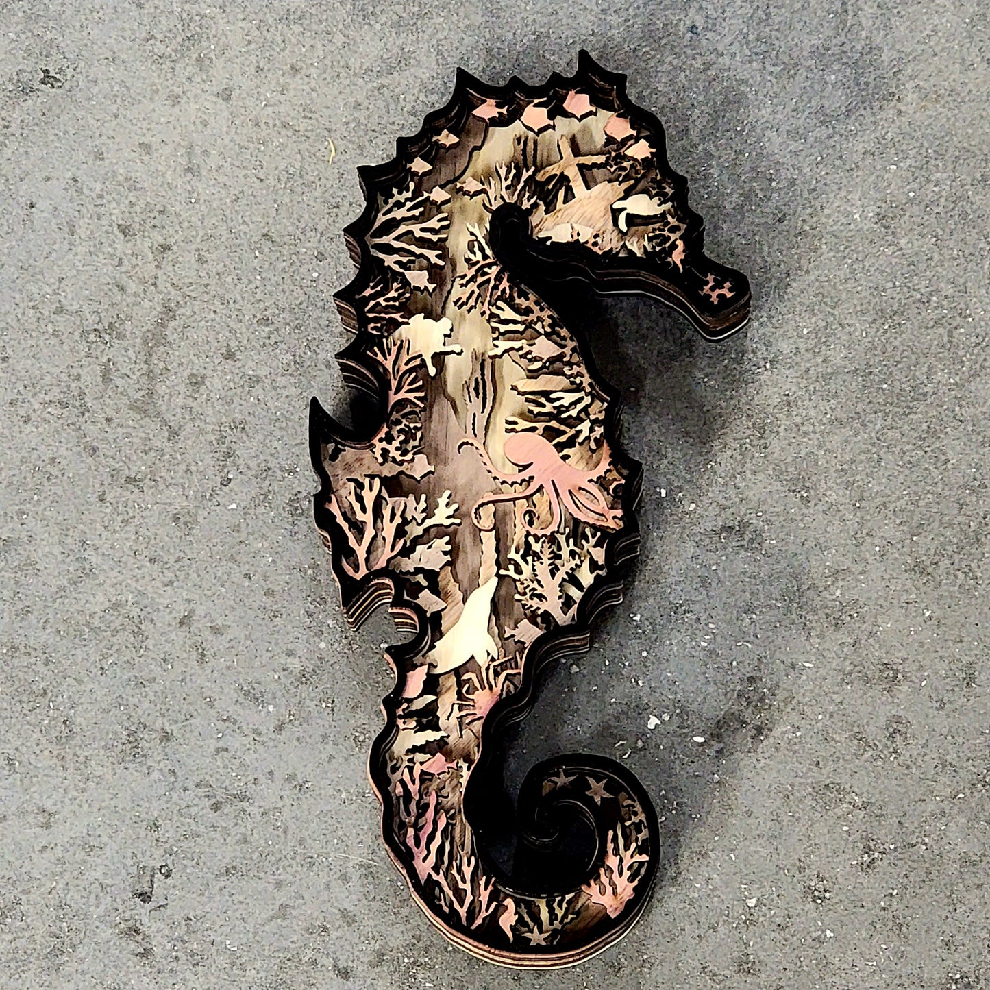 Seahorse Multi-Layer Wood Wall Art - 3D Sealife Ocean Custom Decor Nursery Art
