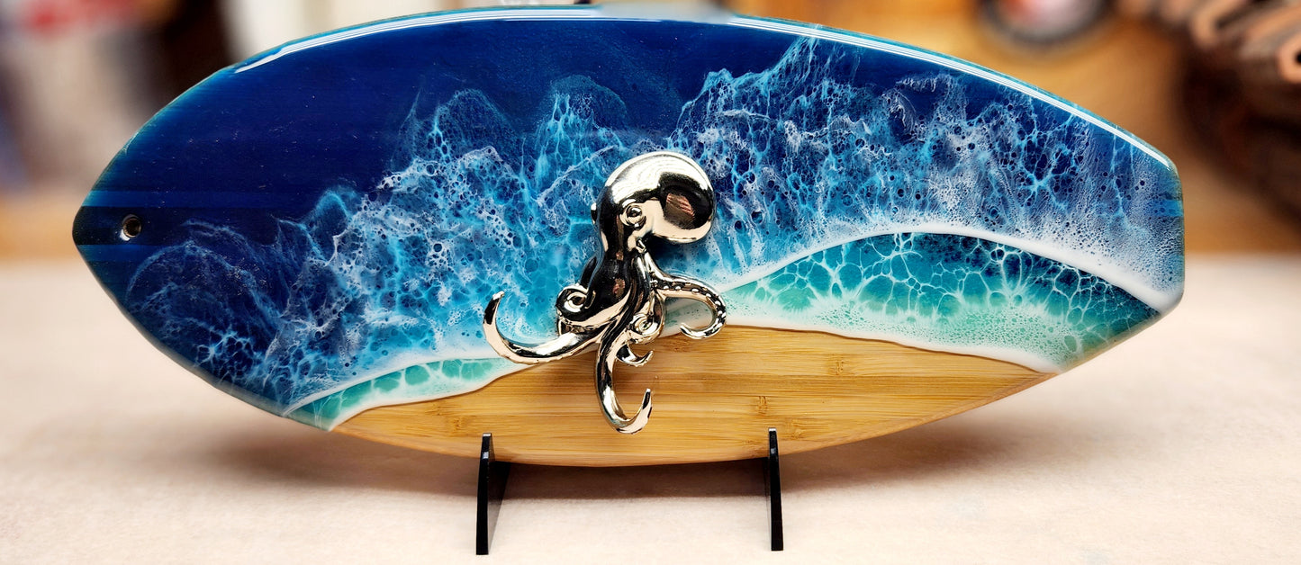 Octopus Towel or Key Holder with Ocean Epoxy Wave Design
