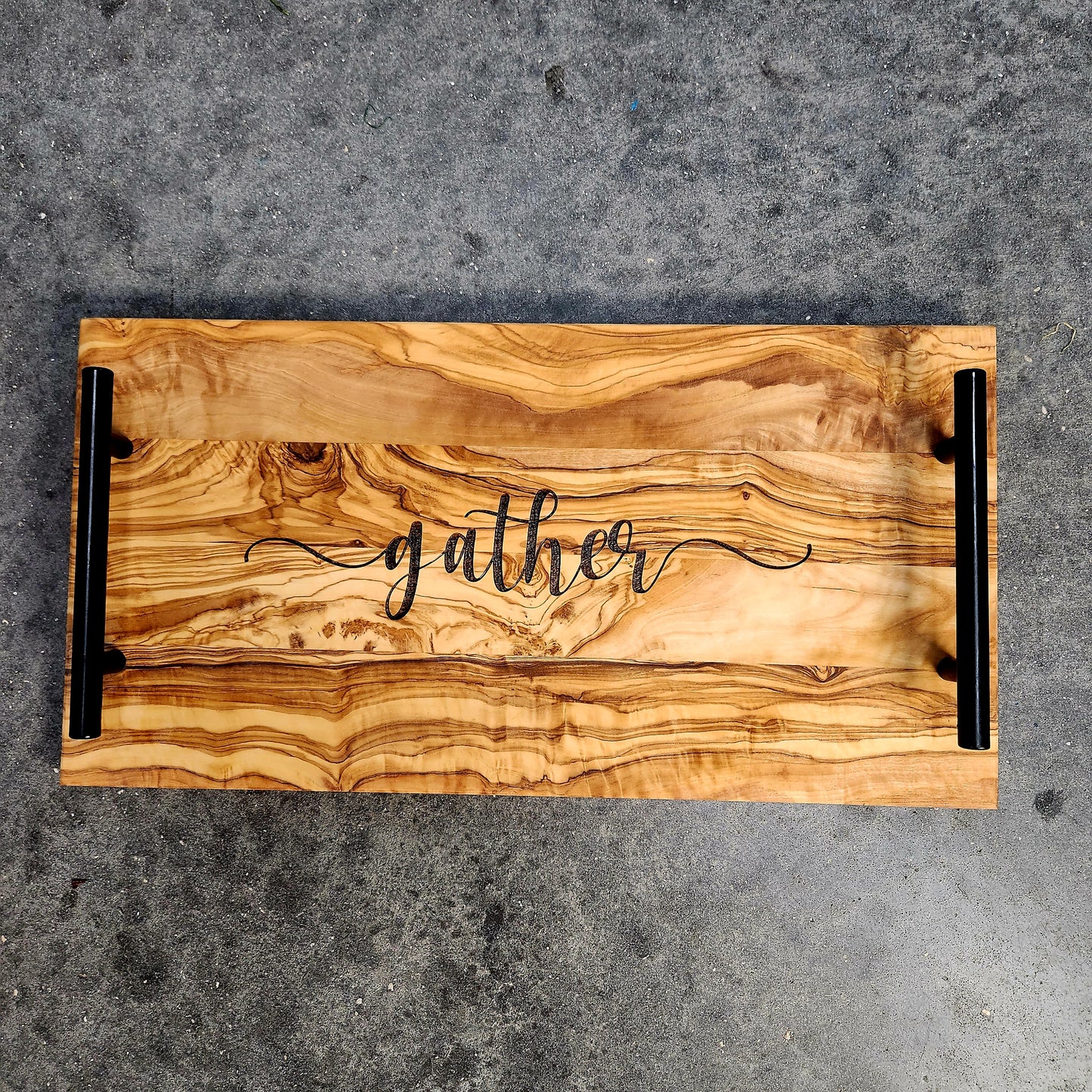 "Gather" Olivewood Charcuterie Serving Tray Cheeseboard Kitchen Decor