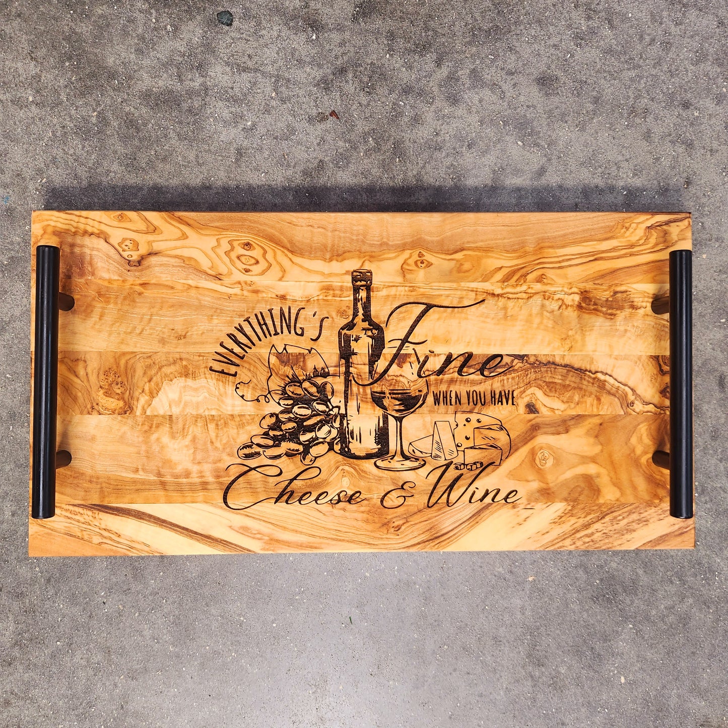 "Cheese & Wine" Olivewood Charcuterie Serving Tray