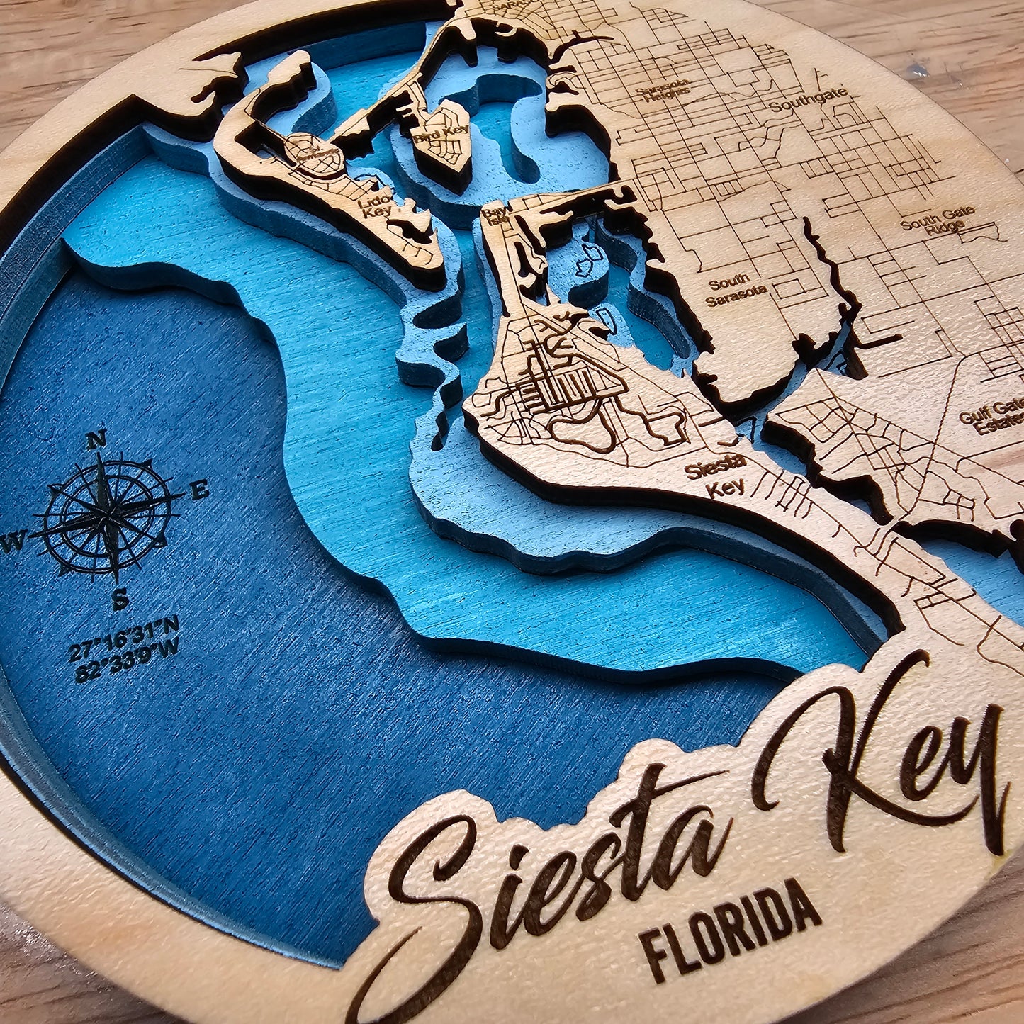 Siesta Key Ornament Sarasota Siesta Key Beach Souvenir holiday ornament 3d layered topography map