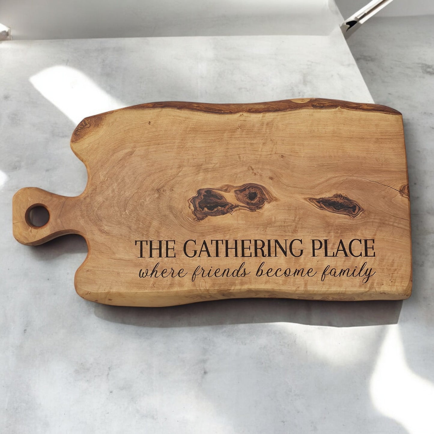 The Gathering Place | Custom Olivewood Cutting Board | Serving Tray | Housewarming Gift