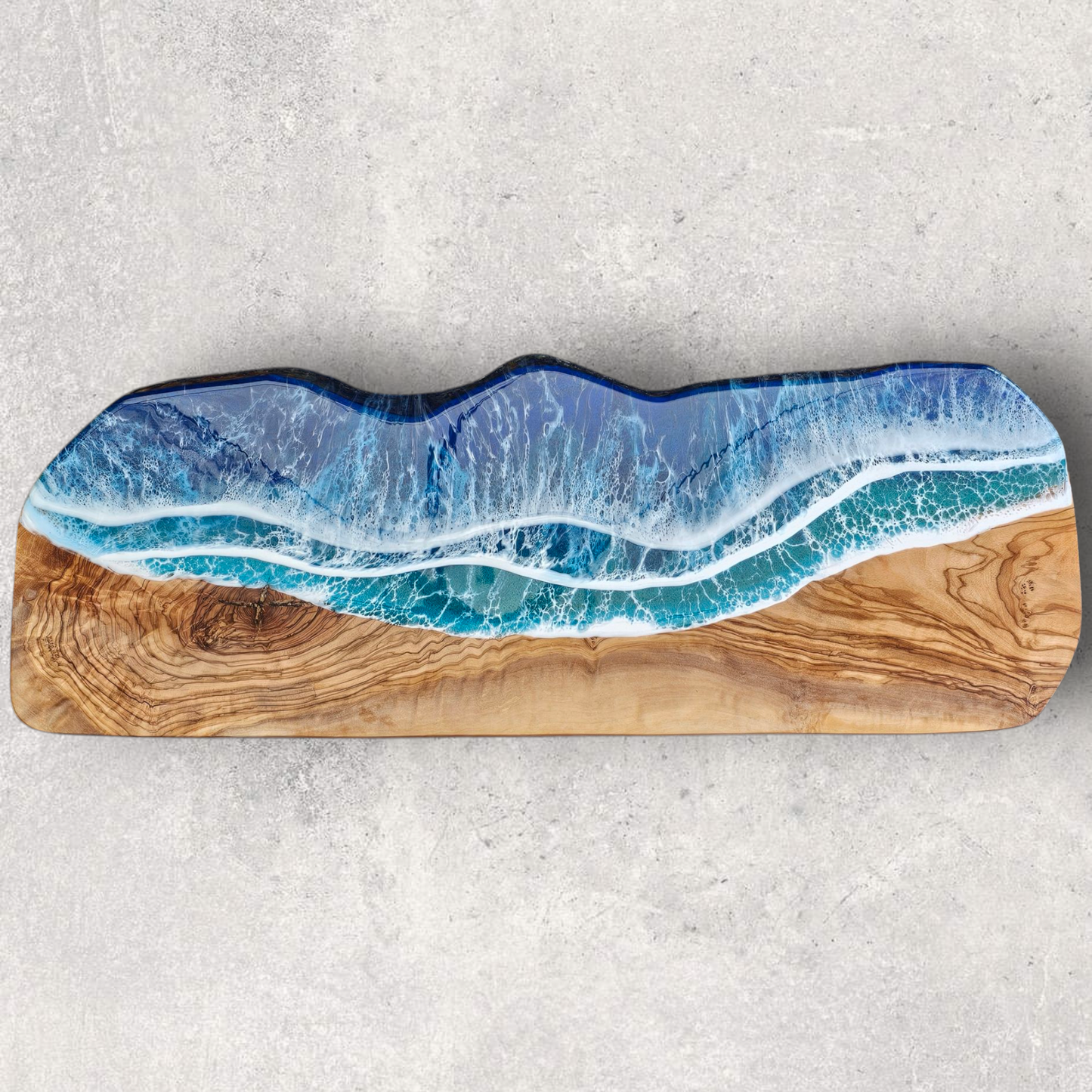 Olivewood Serving Tray with Ocean Resin Design