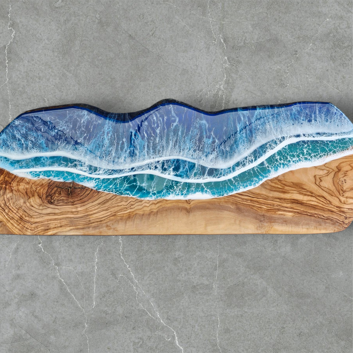 Olivewood Serving Tray with Ocean Resin Design
