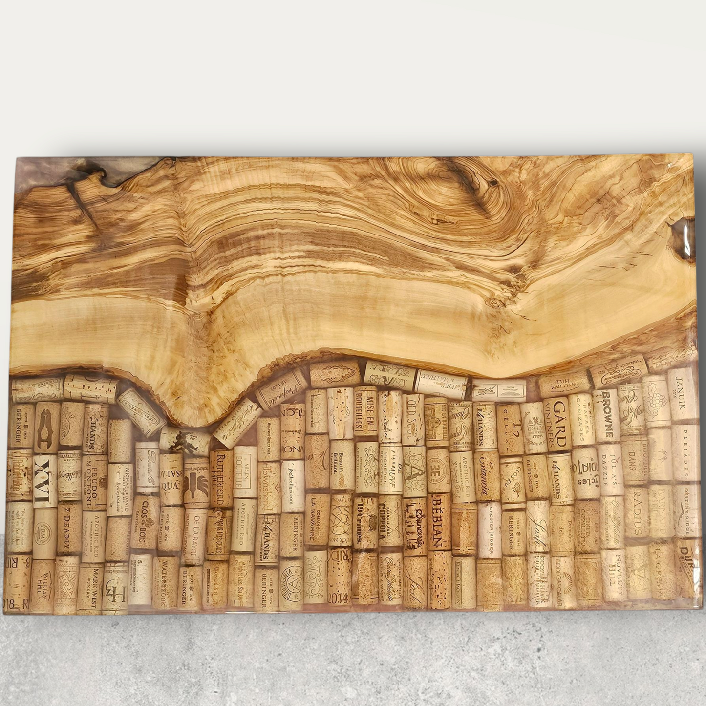 Wine Corks & Olivewood Serving Tray Custom Home Decor Art - Sarasota Custom Charcuterie art