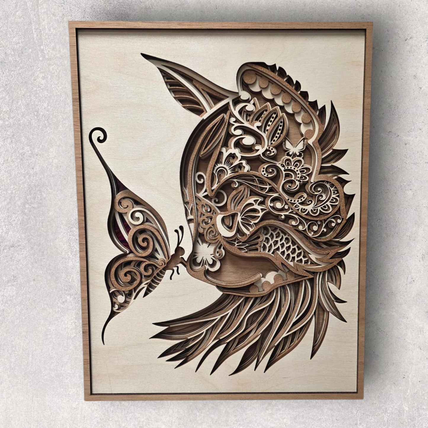 "Whiskers & Wings" – Multi-Layer Wood Art of a Cat & Butterfly