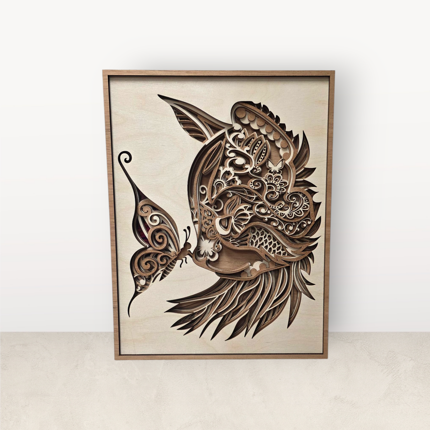 "Whiskers & Wings" – Multi-Layer Wood Art of a Cat & Butterfly