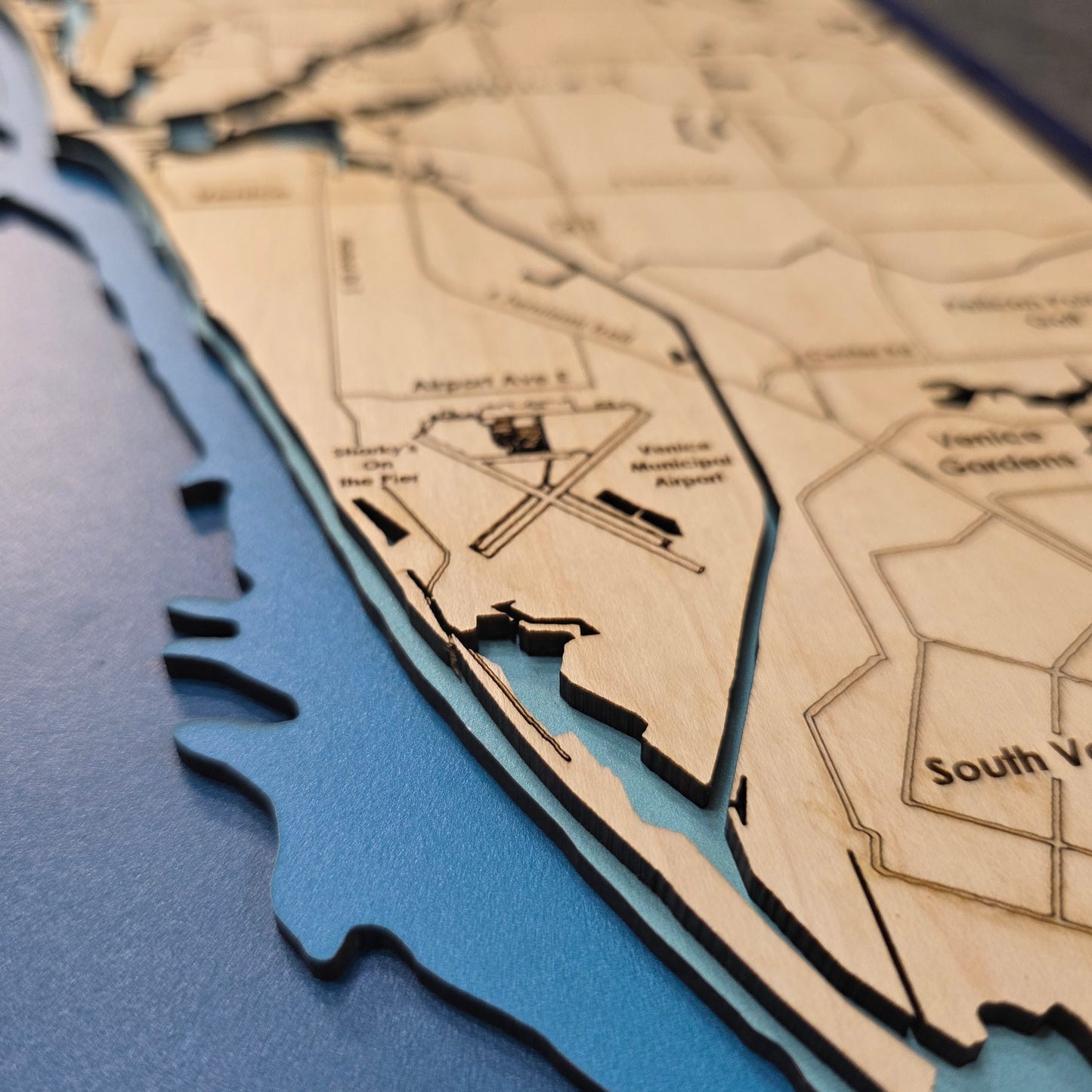 Venice Florida Multi-layer Wood Topographic Style Map Wall Art Home Decor