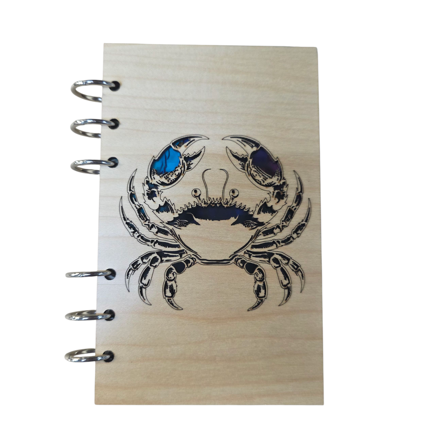 Crab Wood Notebook w/Color Inlay - A6 Refillable Journal