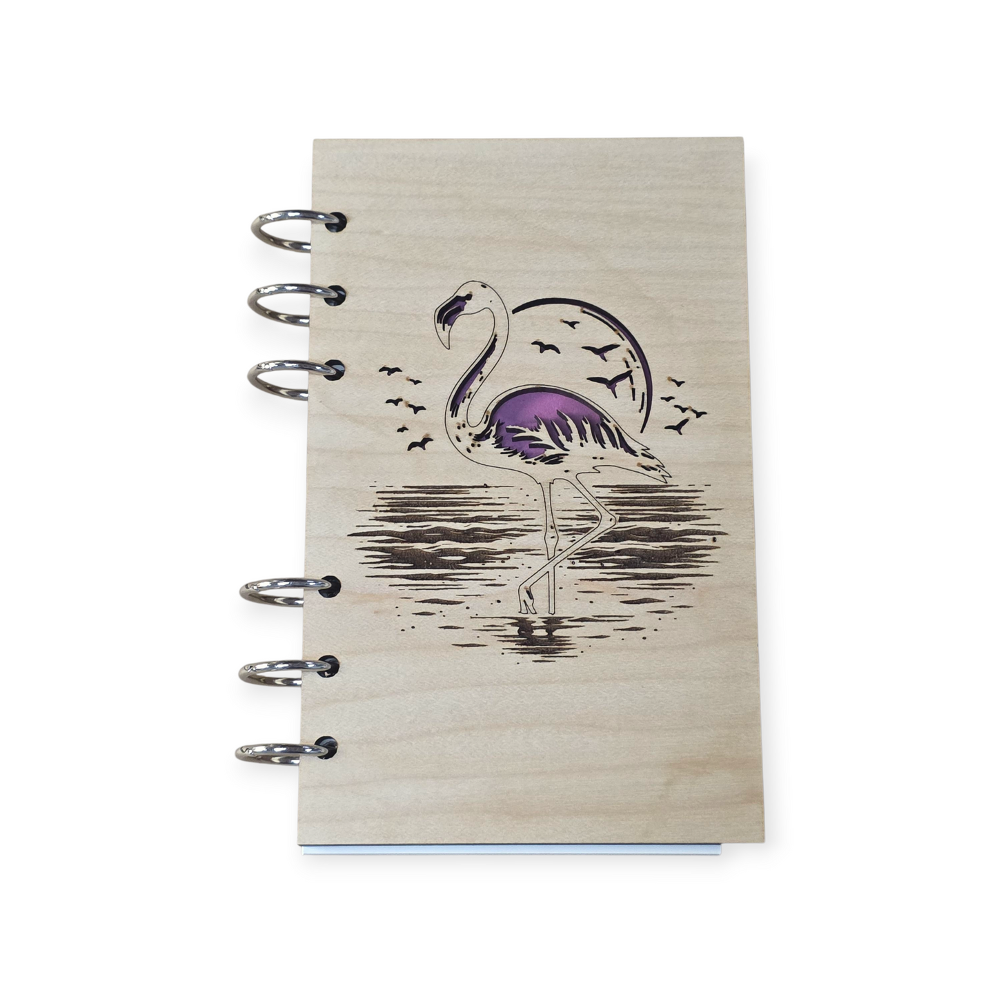 Flamingo Design Wood Refillable Notebook Journal A6