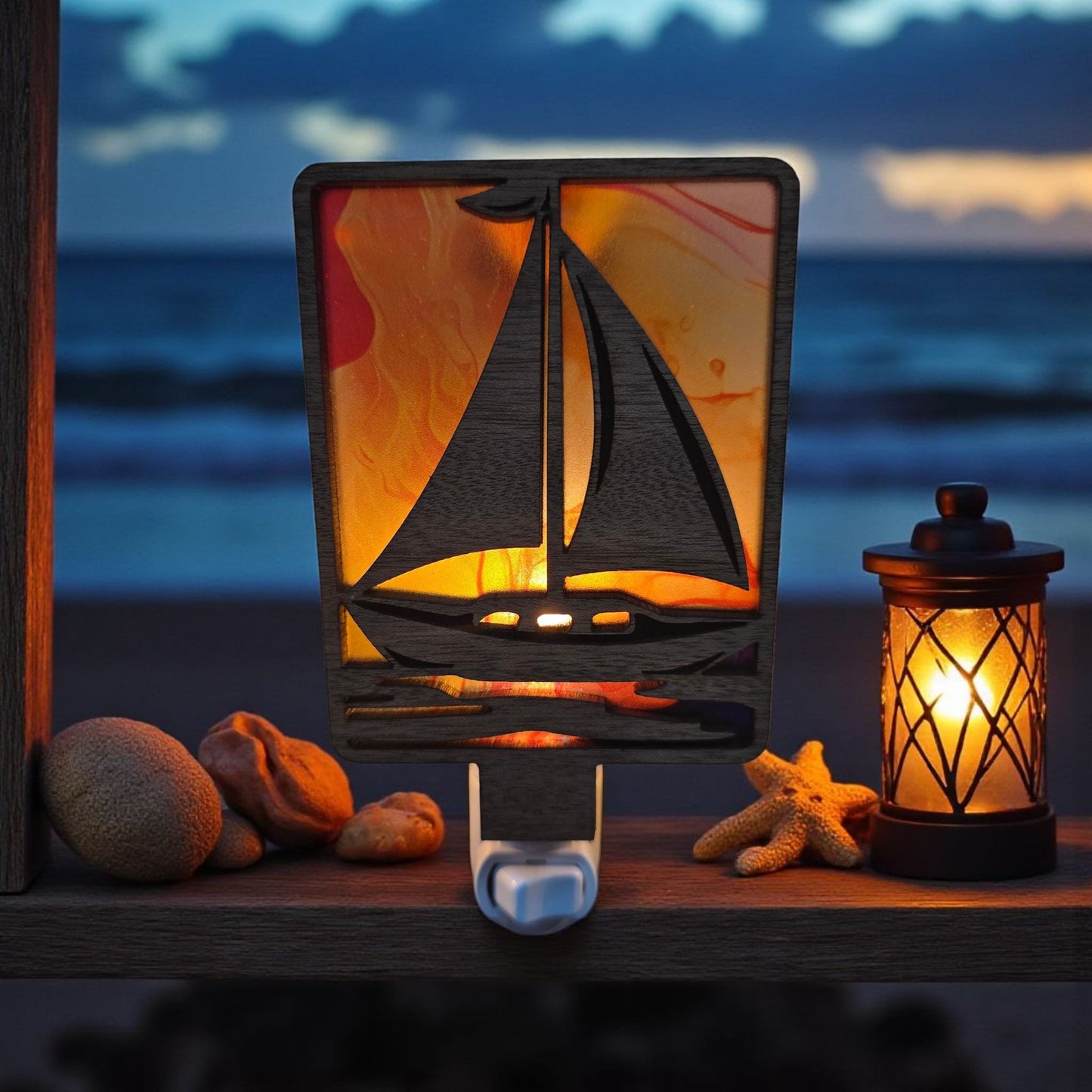 Sailboat LED Nightlight - Tropical Coastal Decor Night Light