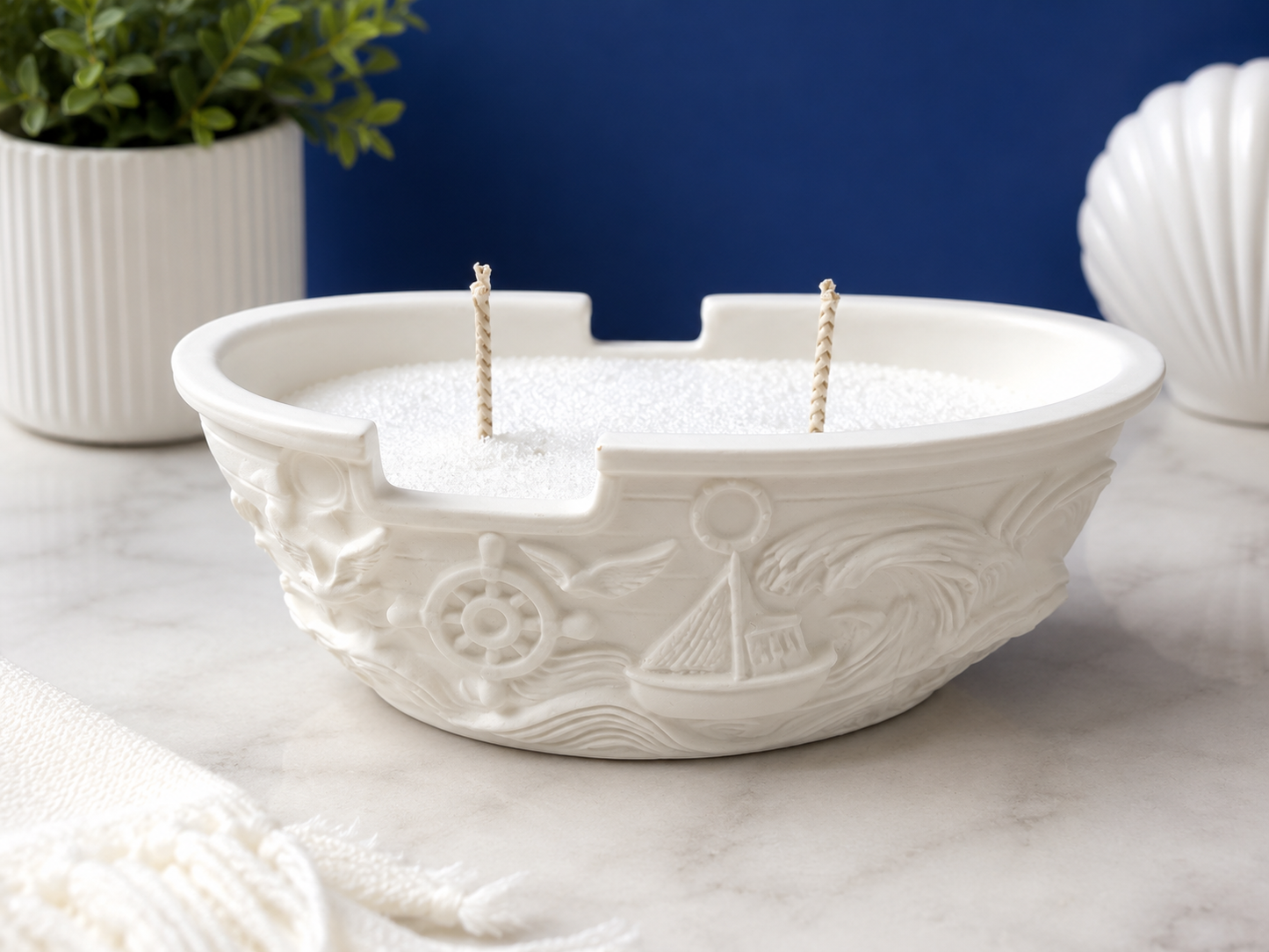 The Captain's Candle Pearl Wax Two Wick Boat Candle