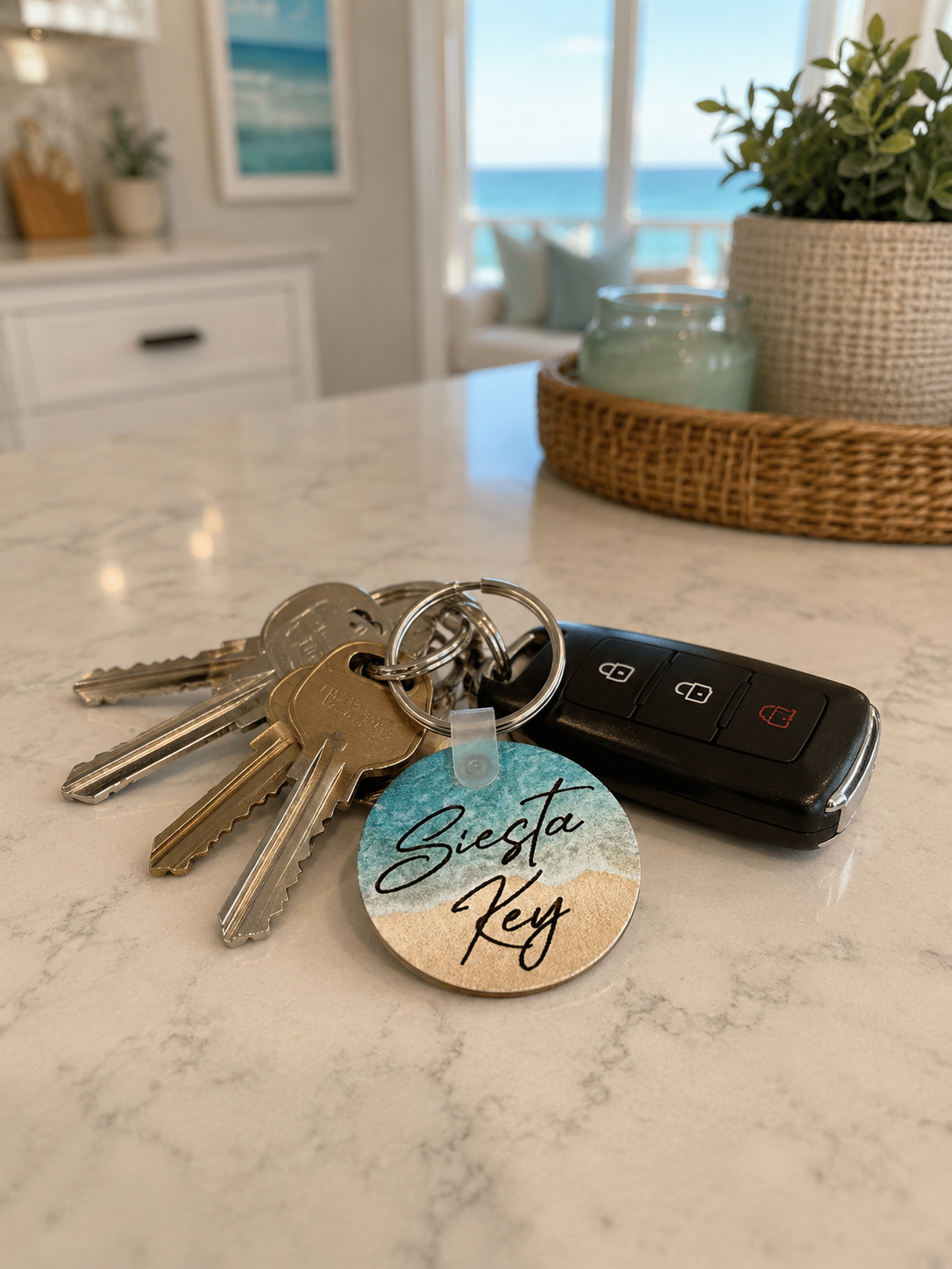 Beach Vibes Keychain with Name Drop Rectangle or Circle Design (Wholesale)