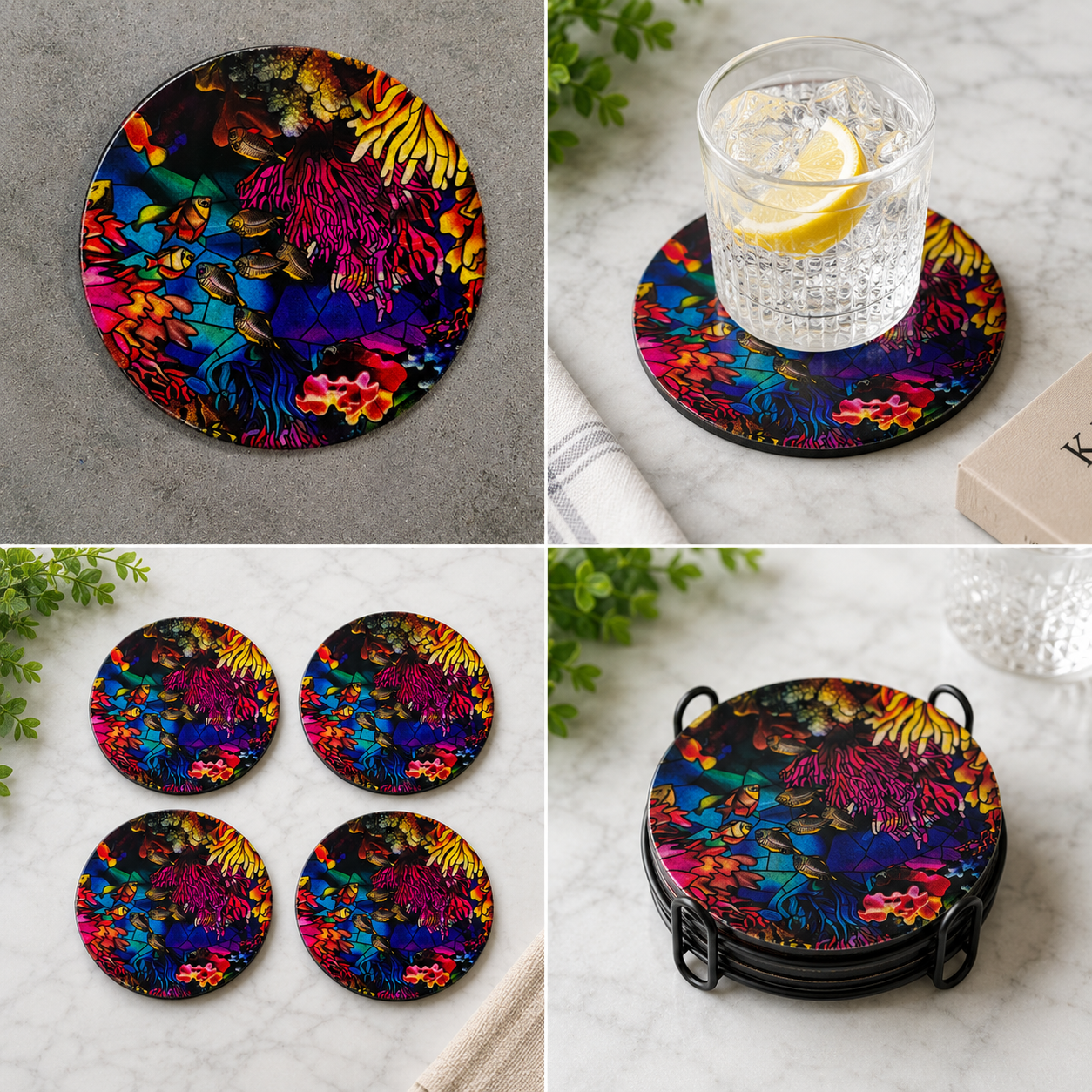 Under the Sea Coral Coasters (Set of 4)