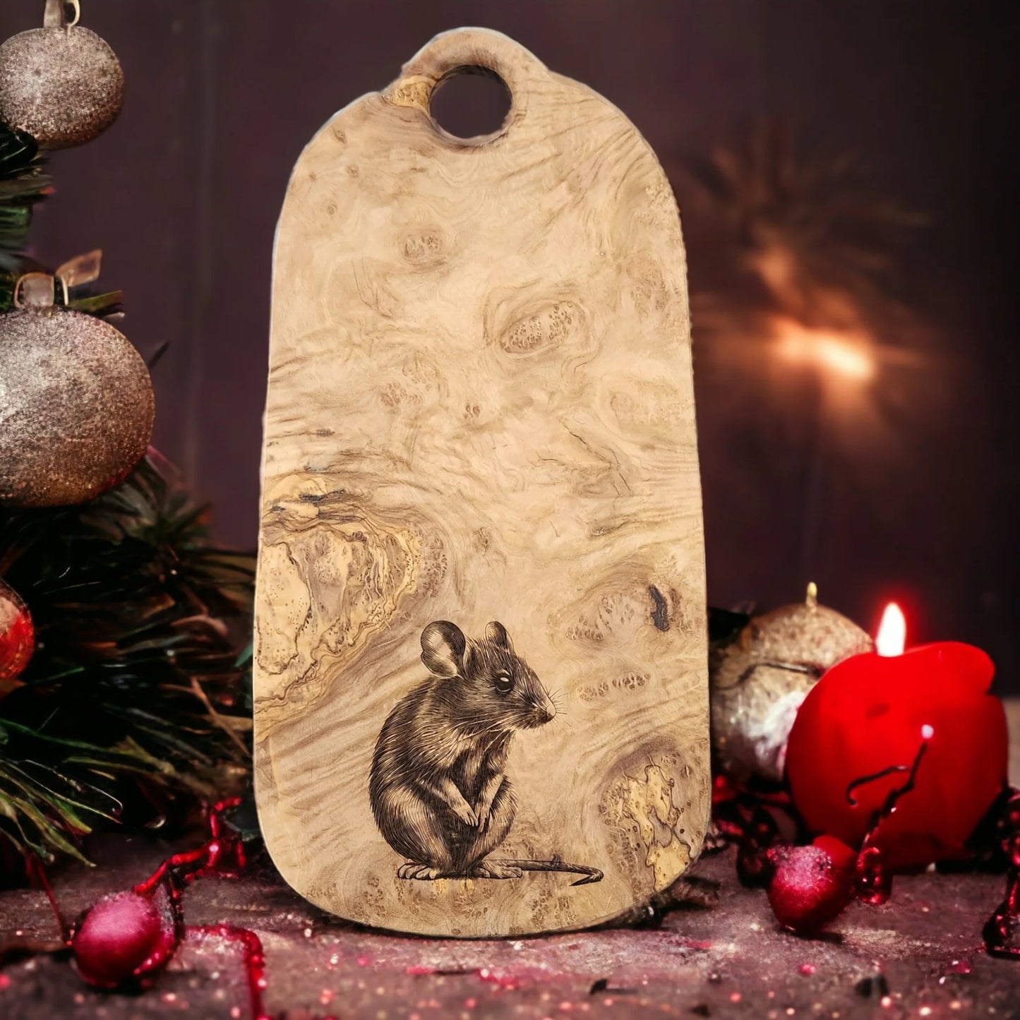 Olivewood Cheeseboard Mouse Engraving Serving Tray Board cheeseboard