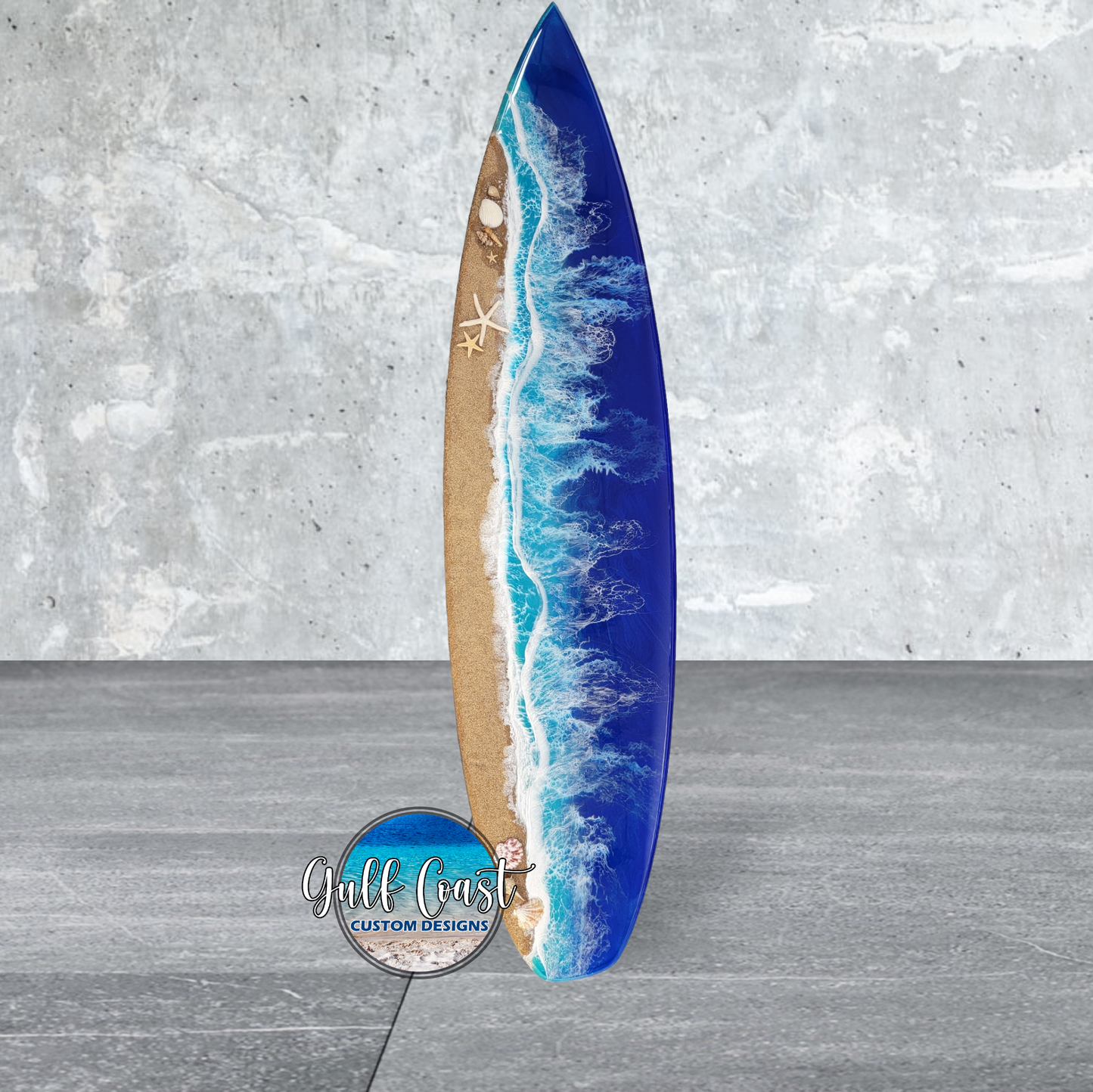 Surfboard Art Decor with Epoxy Beach Wave Design + Real Sand - 60’’ wall art