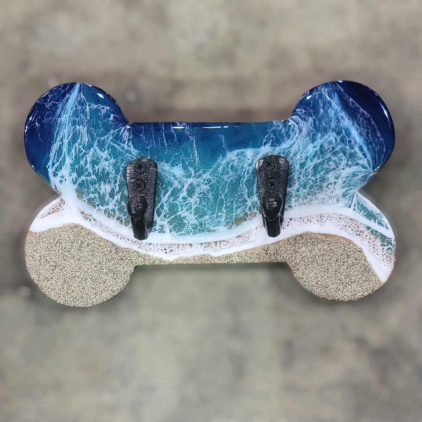 Dog Bone Shaped Leash Holder Acacia Wood + Epoxy Beach Waves (Collection #10)