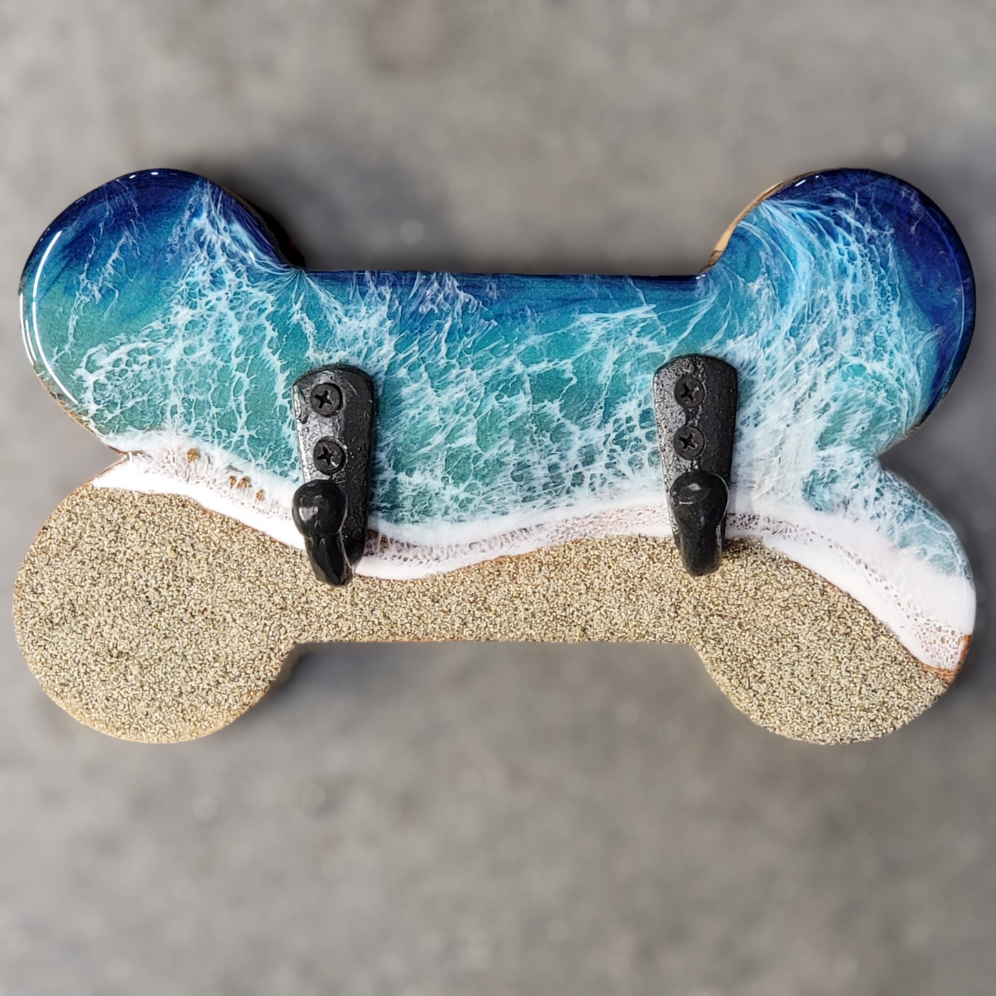 Dog Bone Shaped Leash Holder Acacia Wood + Epoxy Beach Waves (Collection #20)
