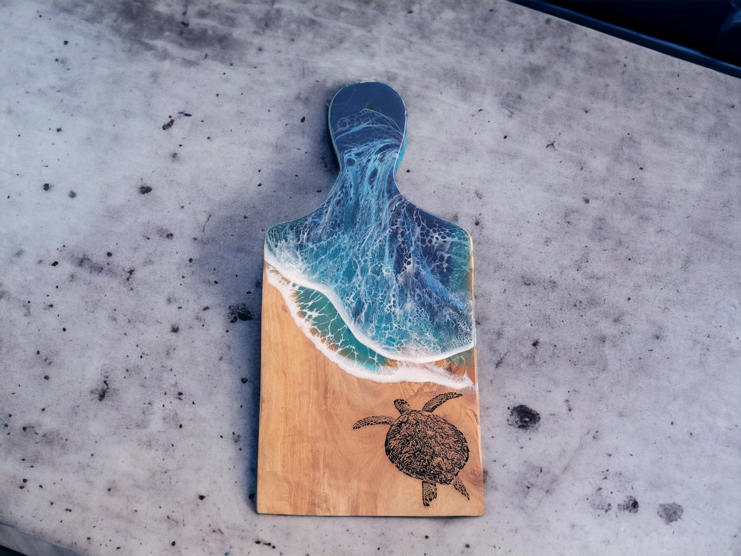 Turtle Olivewood Beach Waves Kitchen Board & Decor Serving Trays