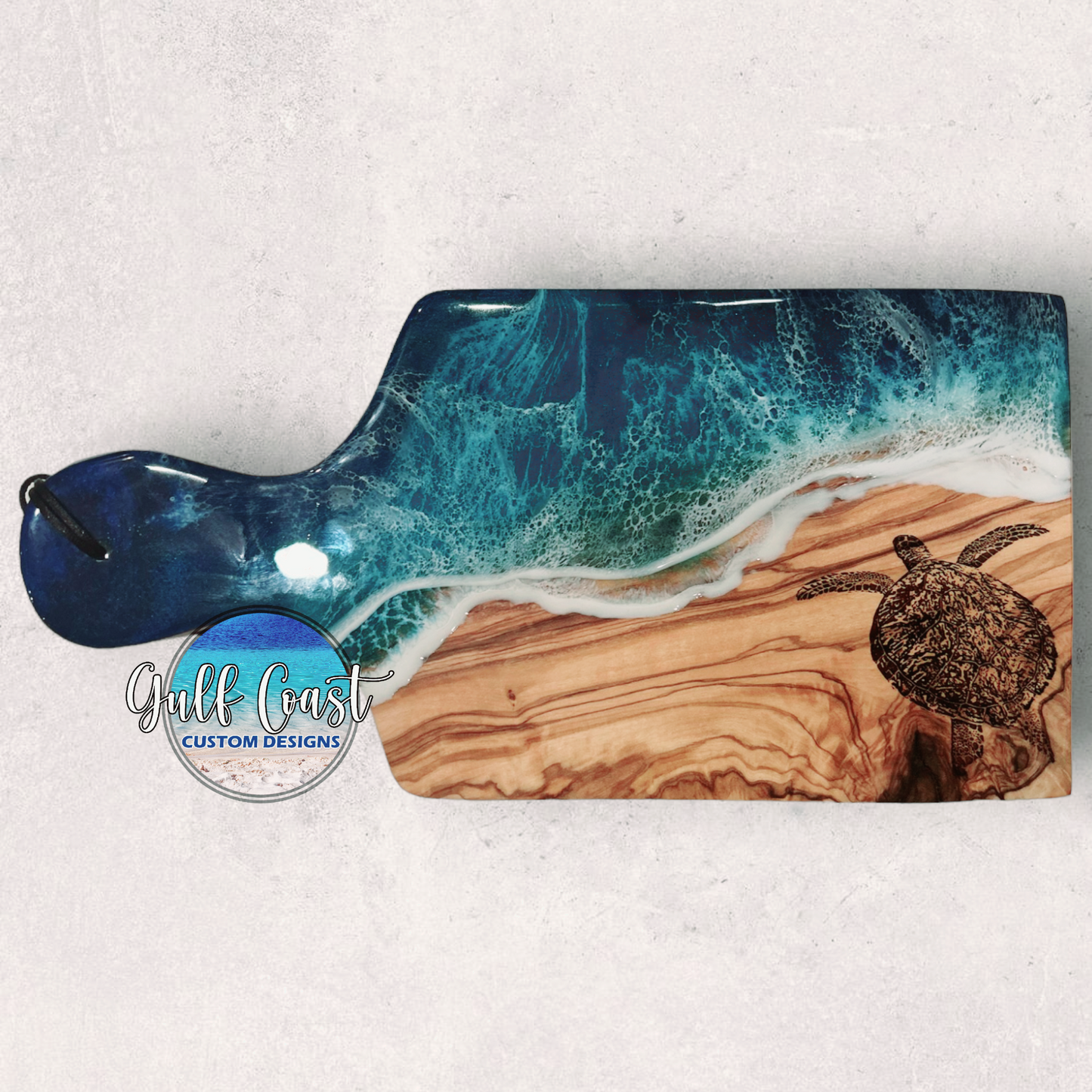 Olivewood Cheeseboard with Engraved Turtle