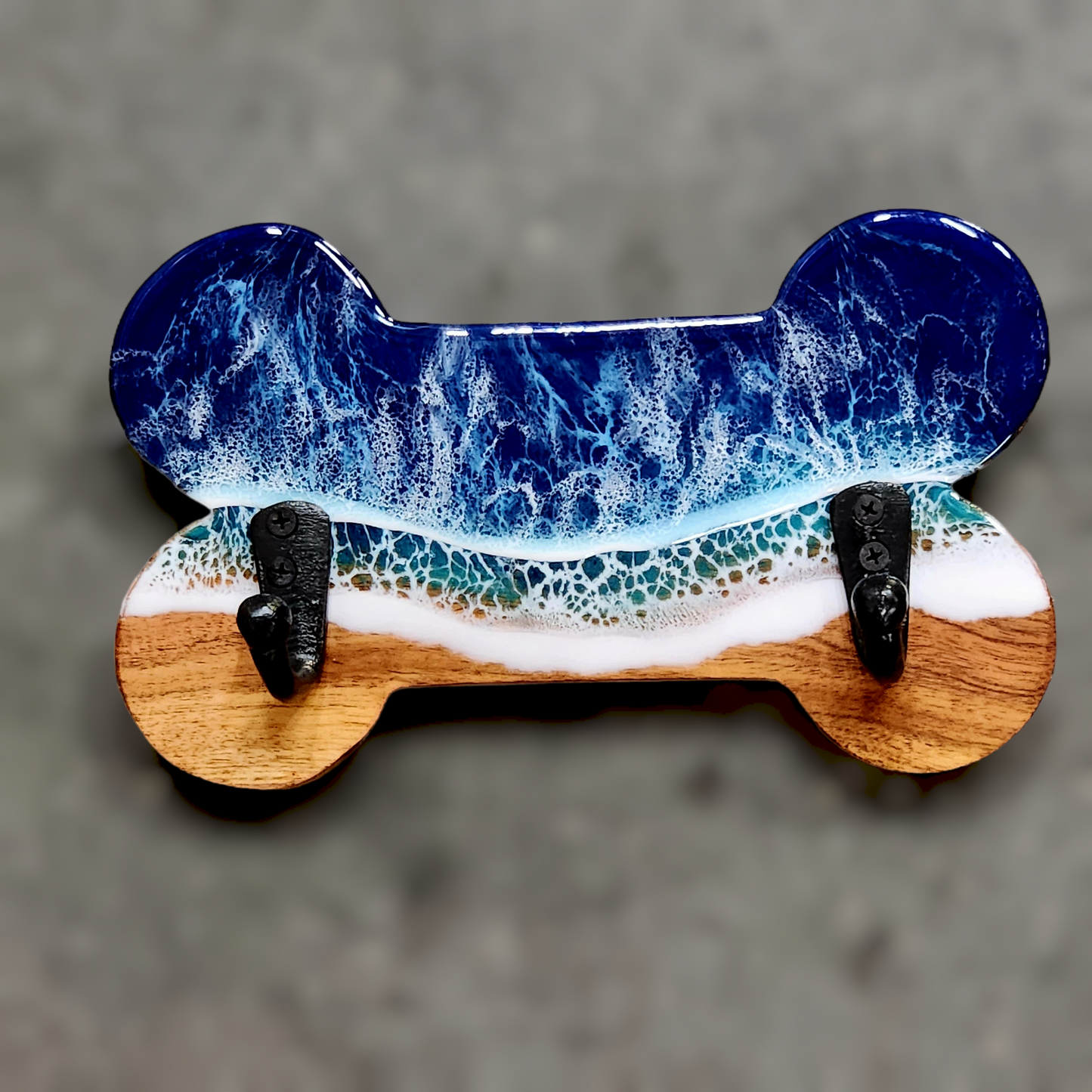 Acacia Wood Ocean Resin Dog Leash Holder