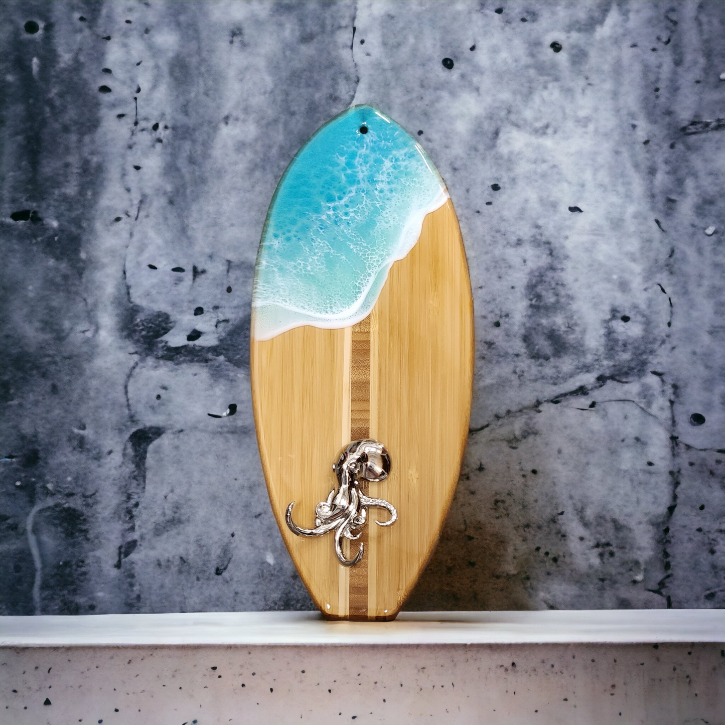 Surfboard Towel Rack or Keychain Holder with Octopus key and towel rack
