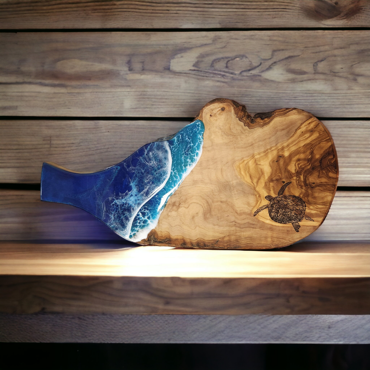Olivewood & Resin Charcuterie Board with Engraved Turtle cheeseboard