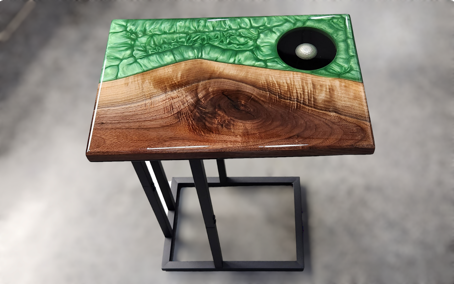 Walnut & Epoxy Hole In One Side C-Table