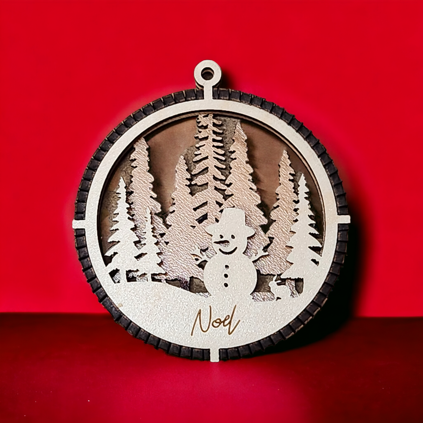Snowman Holiday Ornament Maple & Walnut Multi-layer Ornaments