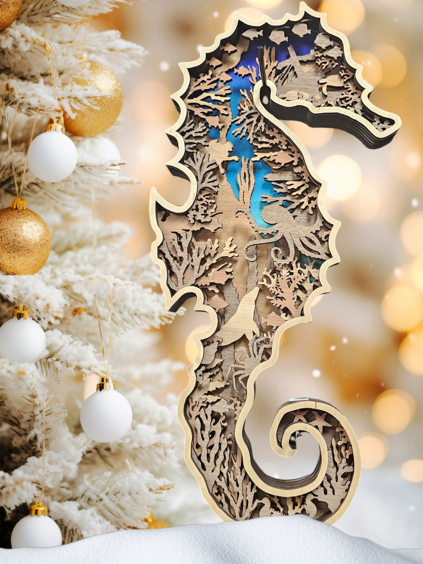 Seahorse Multi-Layer Wood Wall Art - 3D Sealife Ocean Custom Decor Nursery Art