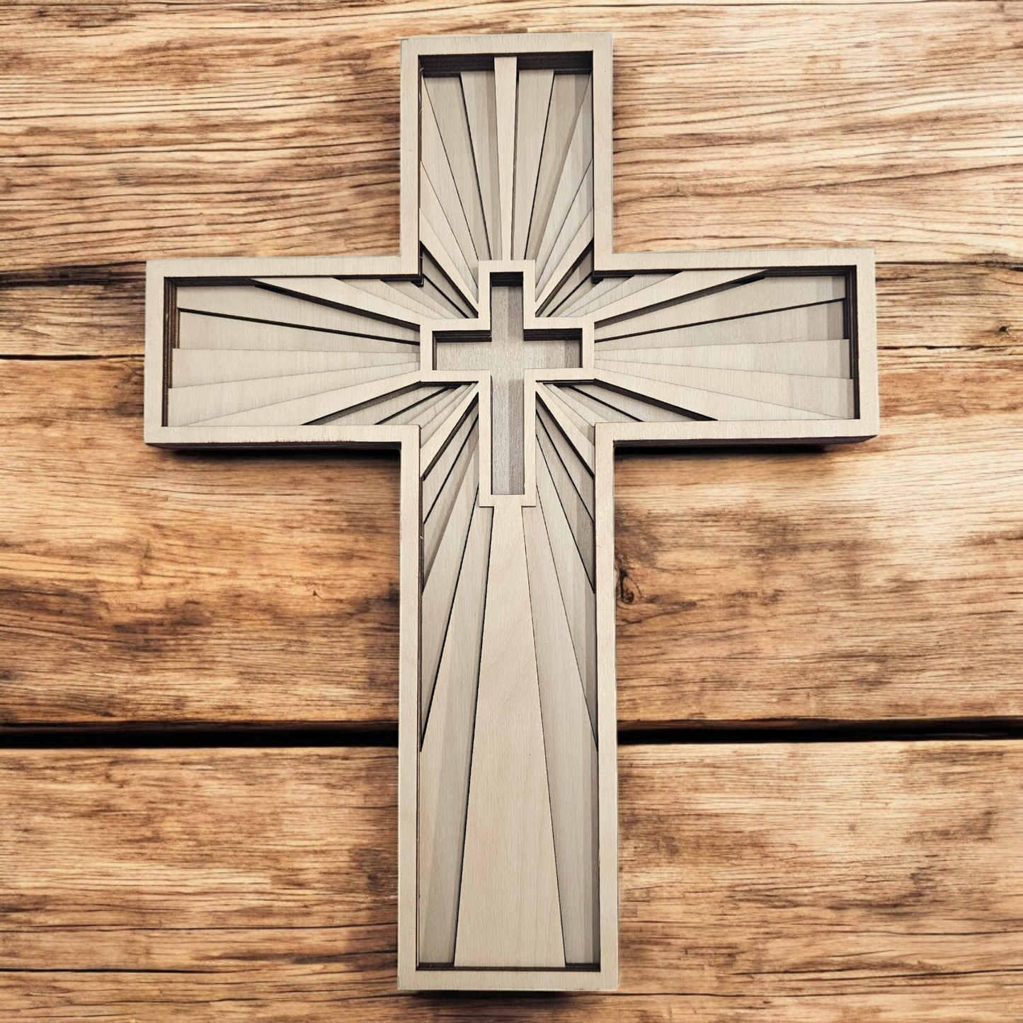Wood Cross Handcrafted Multi-Layered Wall Art - Religious Art