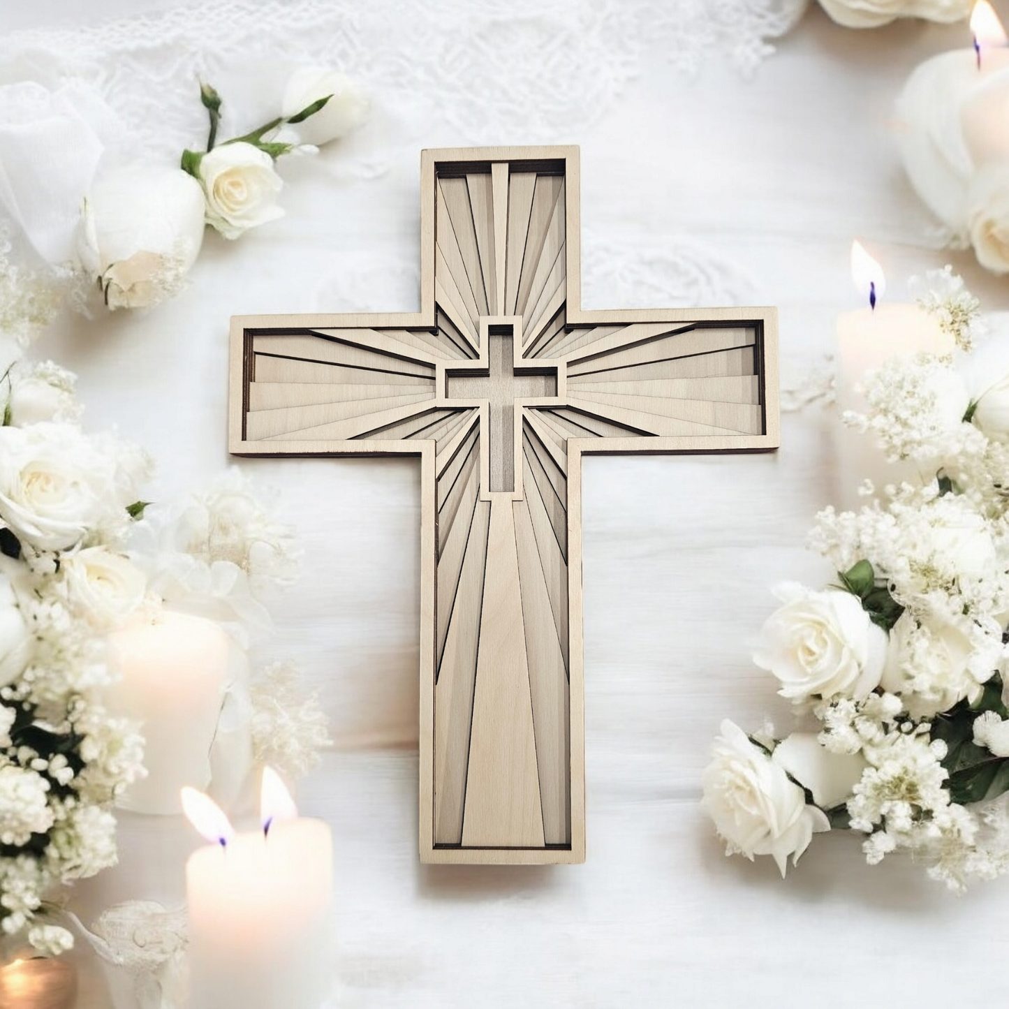 Wood Cross Handcrafted Multi-Layered Wall Art - Religious Art