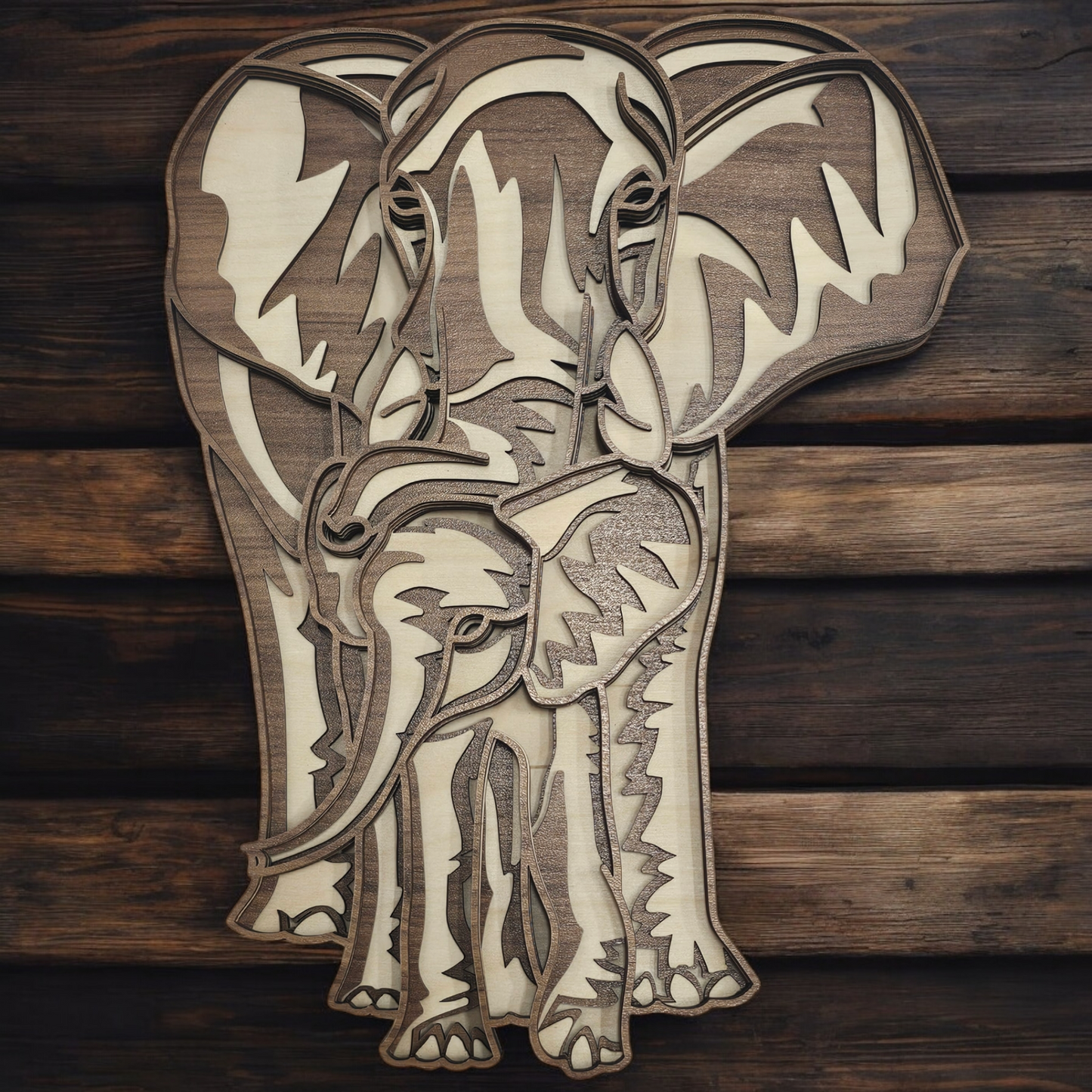 Elephant Wall Art Handcrafted Multi-Layer – Safari Nursery Decor