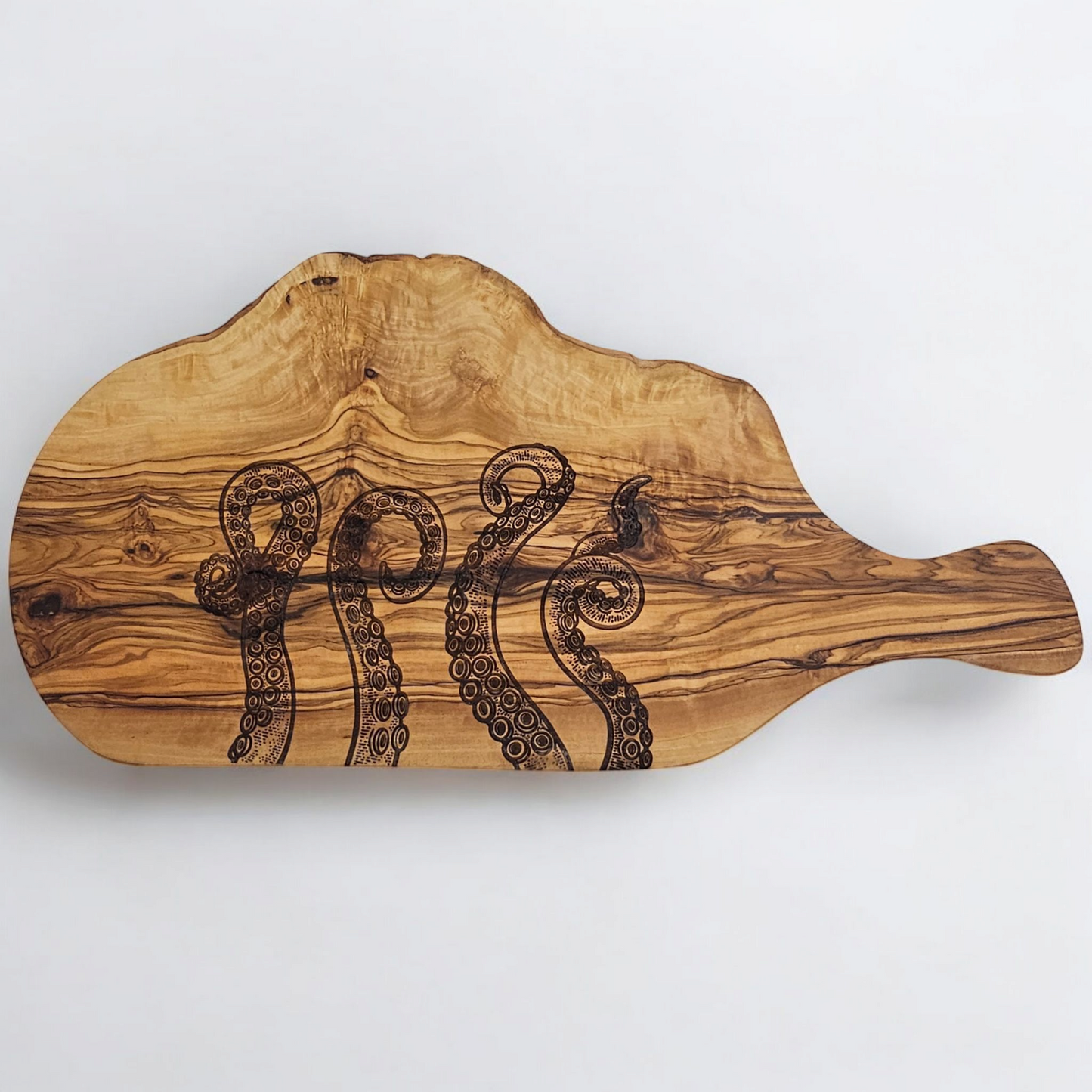 Octopus Coastal Olivewood Serving Tray - Reversible Juice Groove Cutting Board