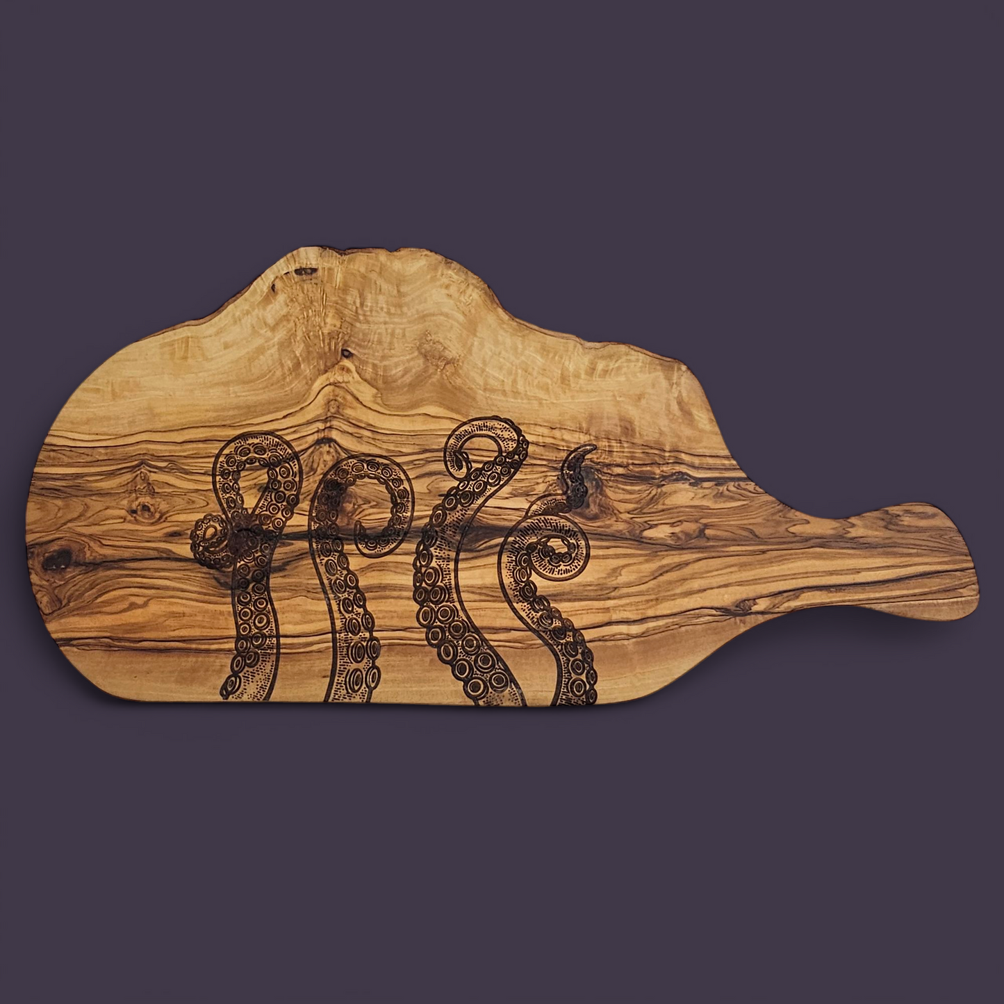 Octopus Coastal Olivewood Serving Tray - Reversible Juice Groove Cutting Board