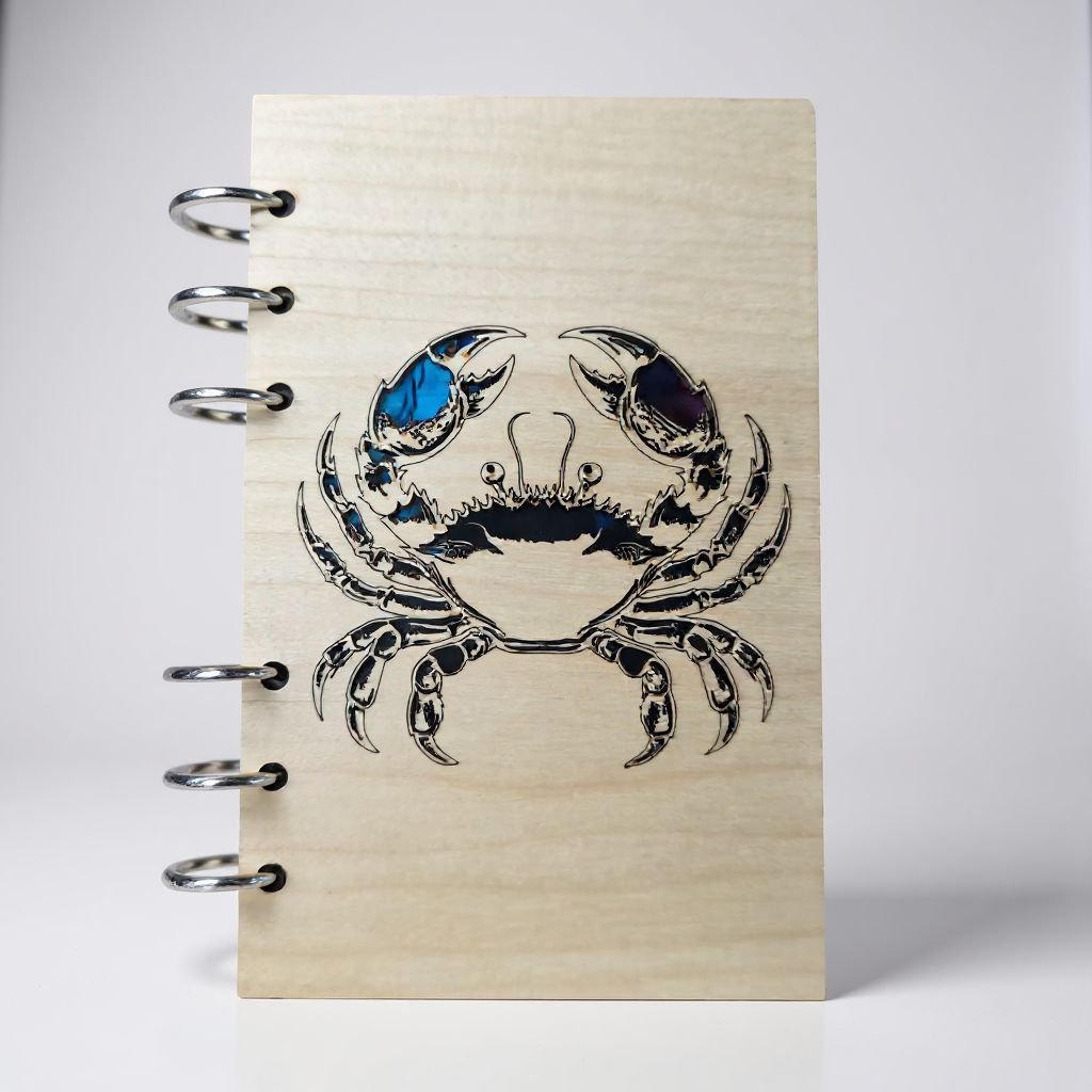 Crab Wood Notebook w/Color Inlay - A6 Refillable Journal