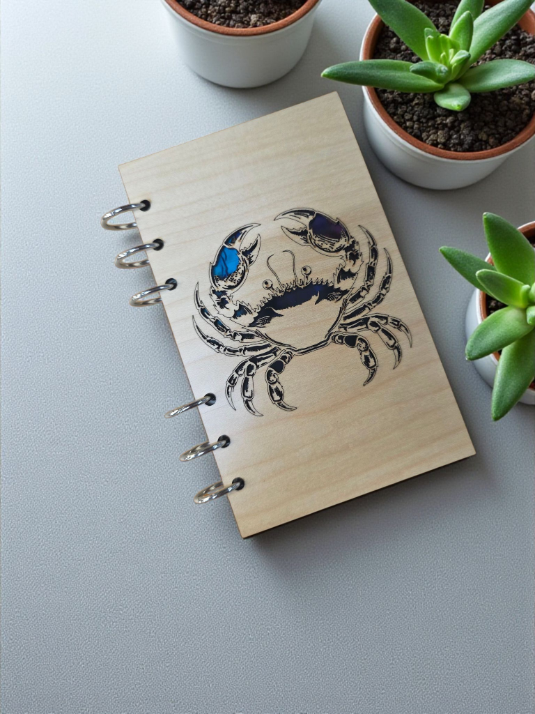 Crab Wood Notebook w/Color Inlay - A6 Refillable Journal