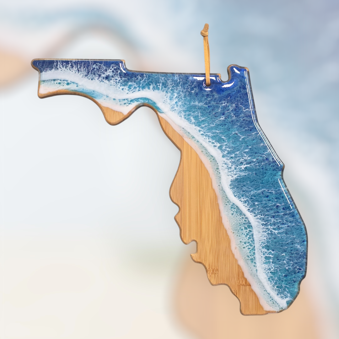 Florida Bamboo Cutting Board with Ocean Resin Design