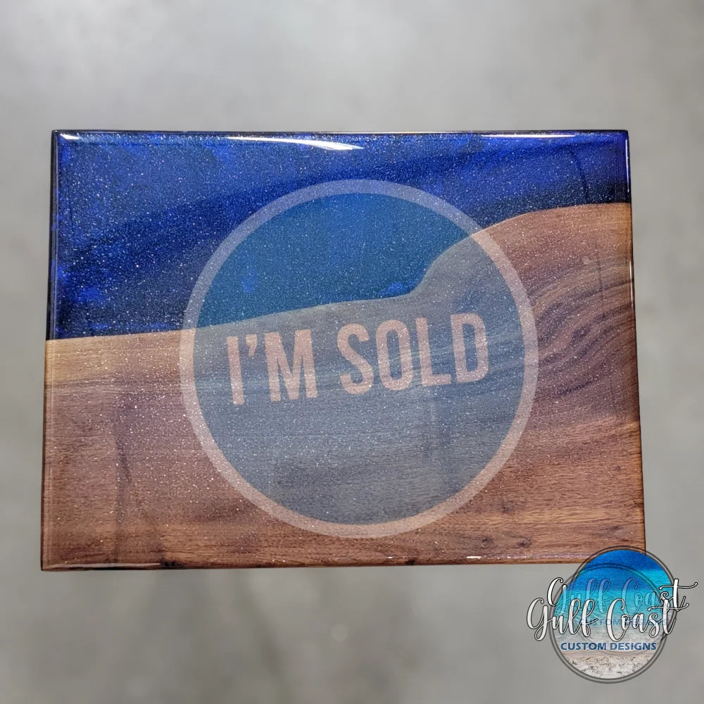 C-Table Set - Blue Epoxy & Walnut C-Table w/ Side Serving Tray sofa table
