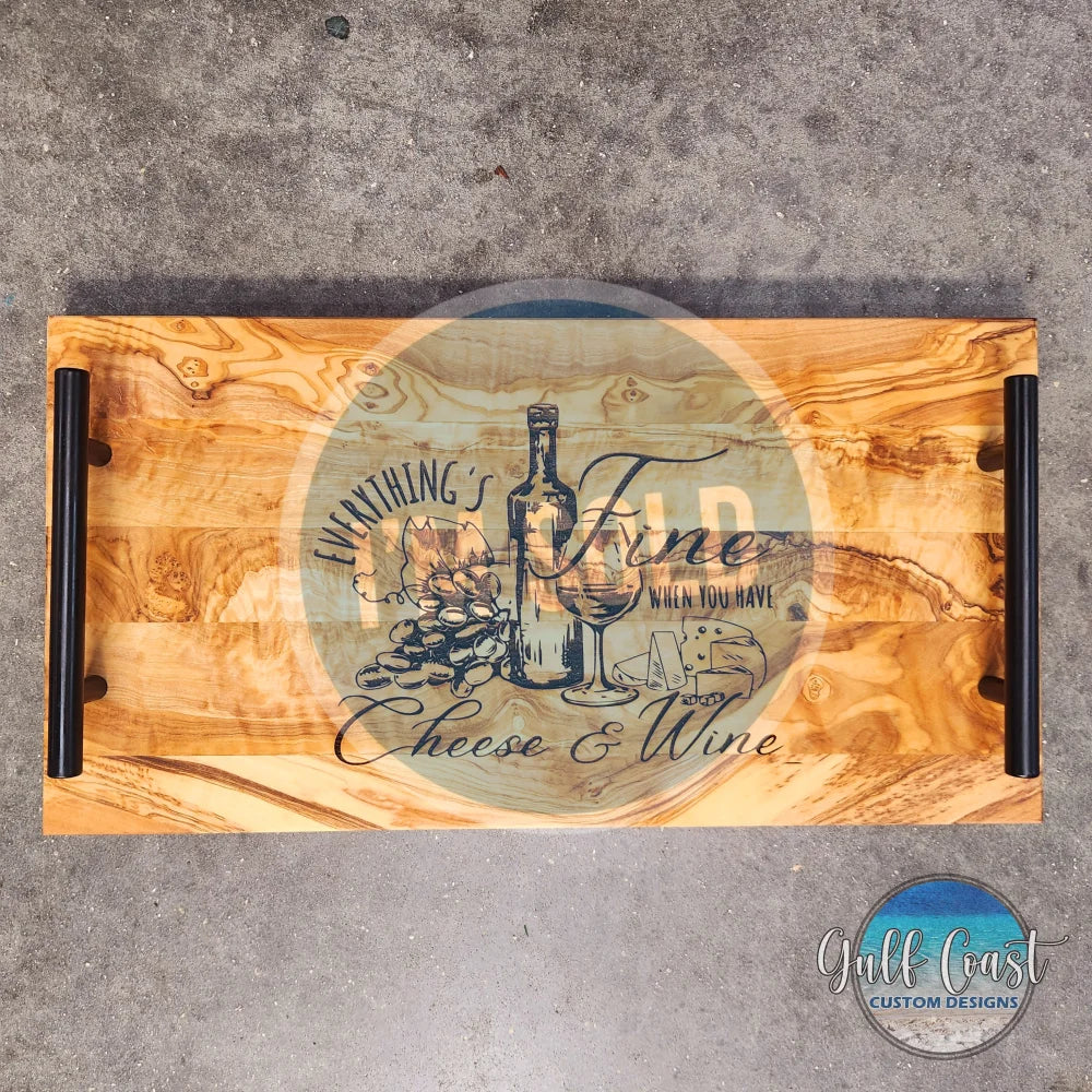 ’Cheese & Wine’ Olivewood Charcuterie Serving Tray Serving Trays