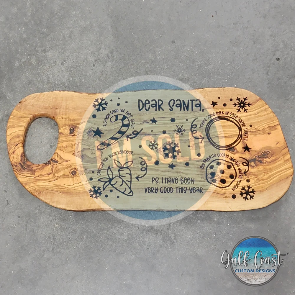 Dear Santa Cookies & Milk Serving Tray - Olivewood Holiday Serving Tray Serving Platters