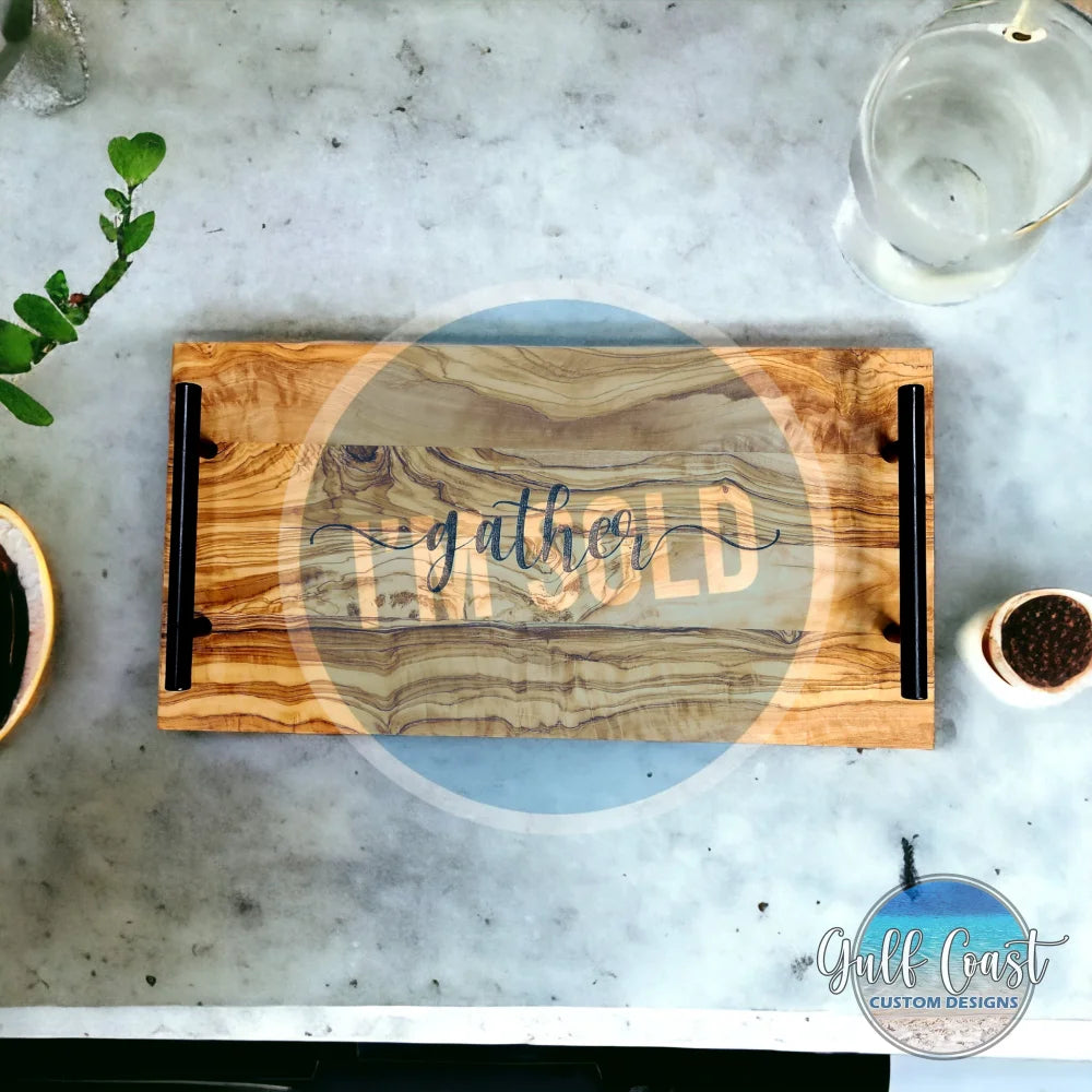 ’Gather’ Olivewood Charcuterie Serving Tray Cheeseboard Kitchen Decor Serving Trays