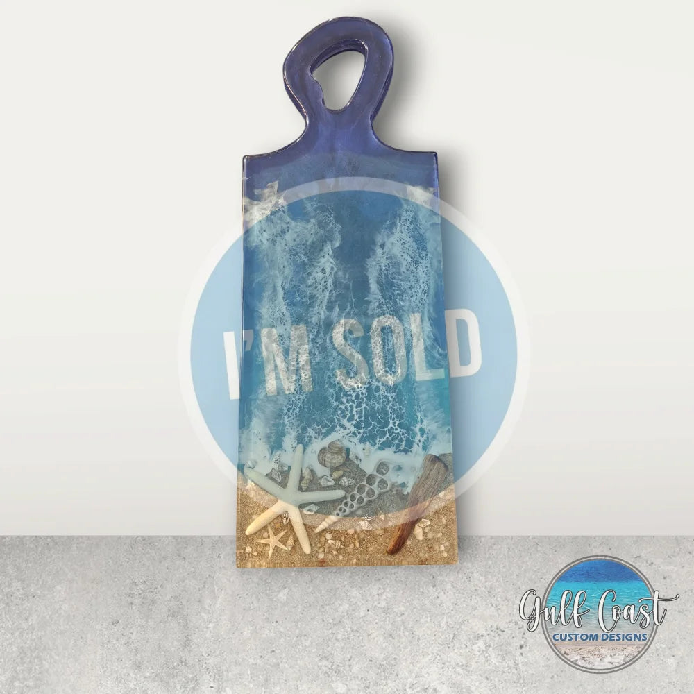 Handmade Ocean Resin Art Charcuterie Board – One-of-a-Kind Beach Decor with Real Shells & Starfish Serving Trays
