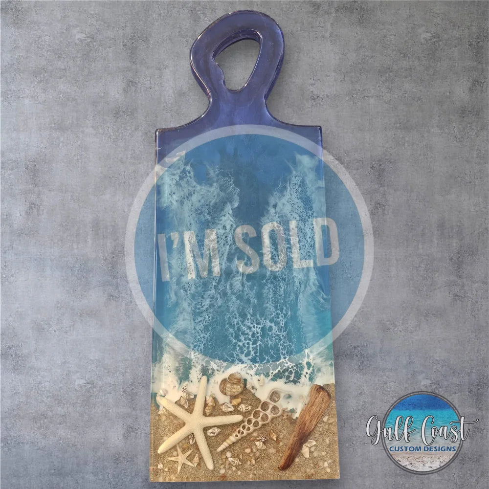 Handmade Ocean Resin Art Charcuterie Board – One-of-a-Kind Beach Decor with Real Shells & Starfish Serving Trays