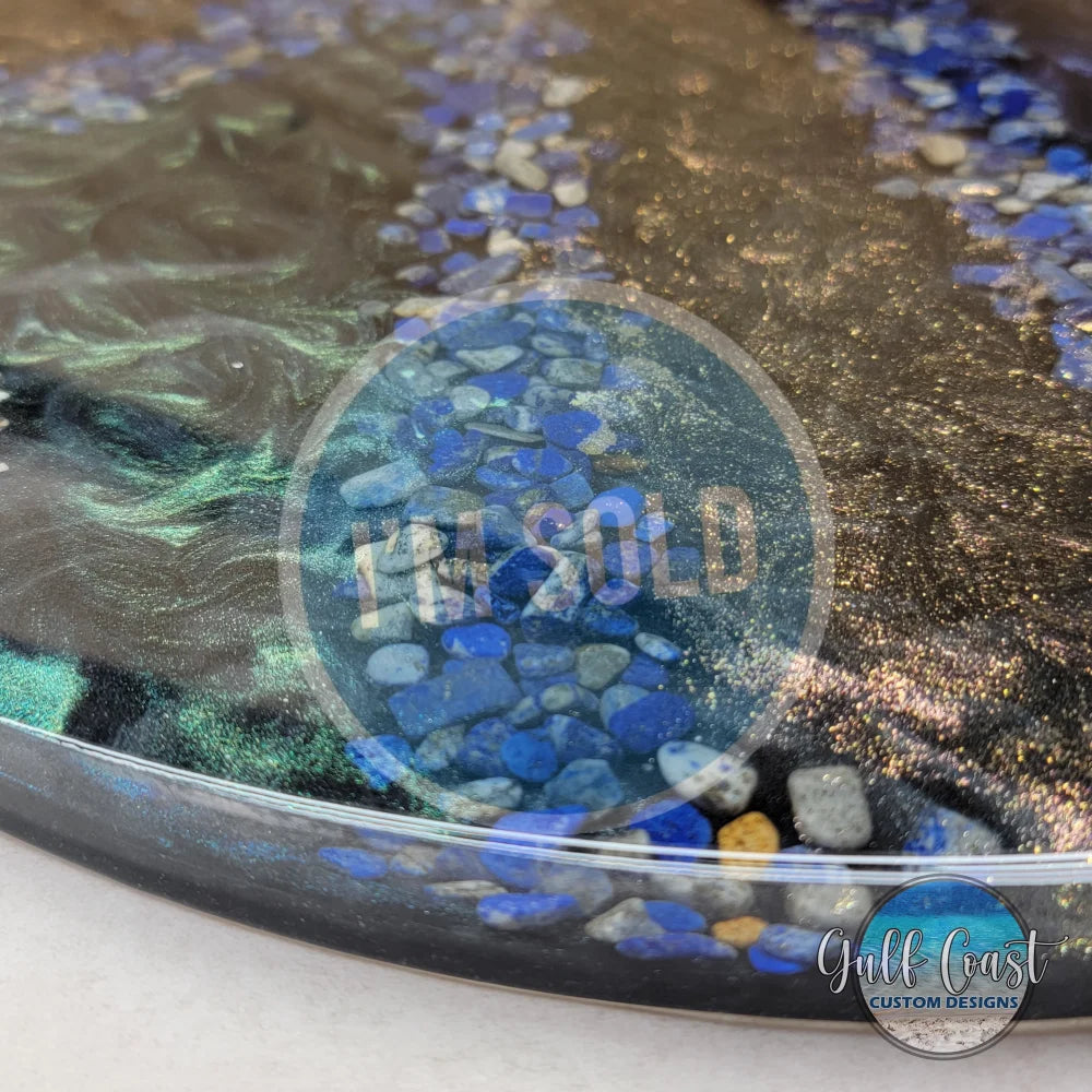 Lapis Lazuli Stone Custom Alcohol Ink Epoxy Board Serving Trays