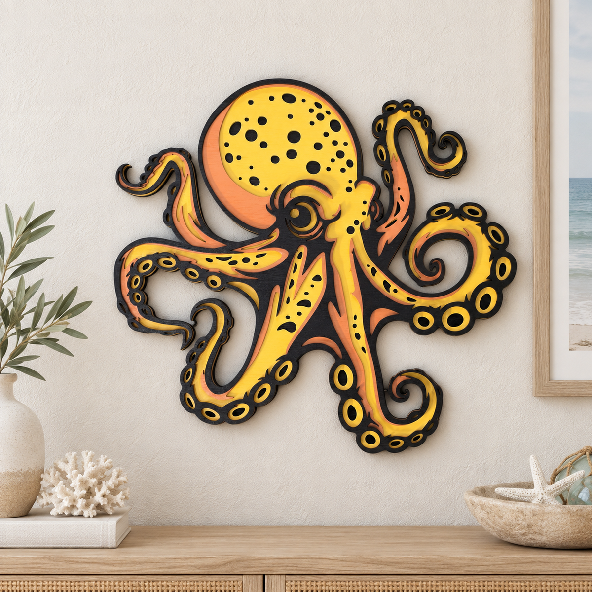 Octopus Multi-Layer Wood Wall Art - 3D Sealife Ocean Art (Wholesale)