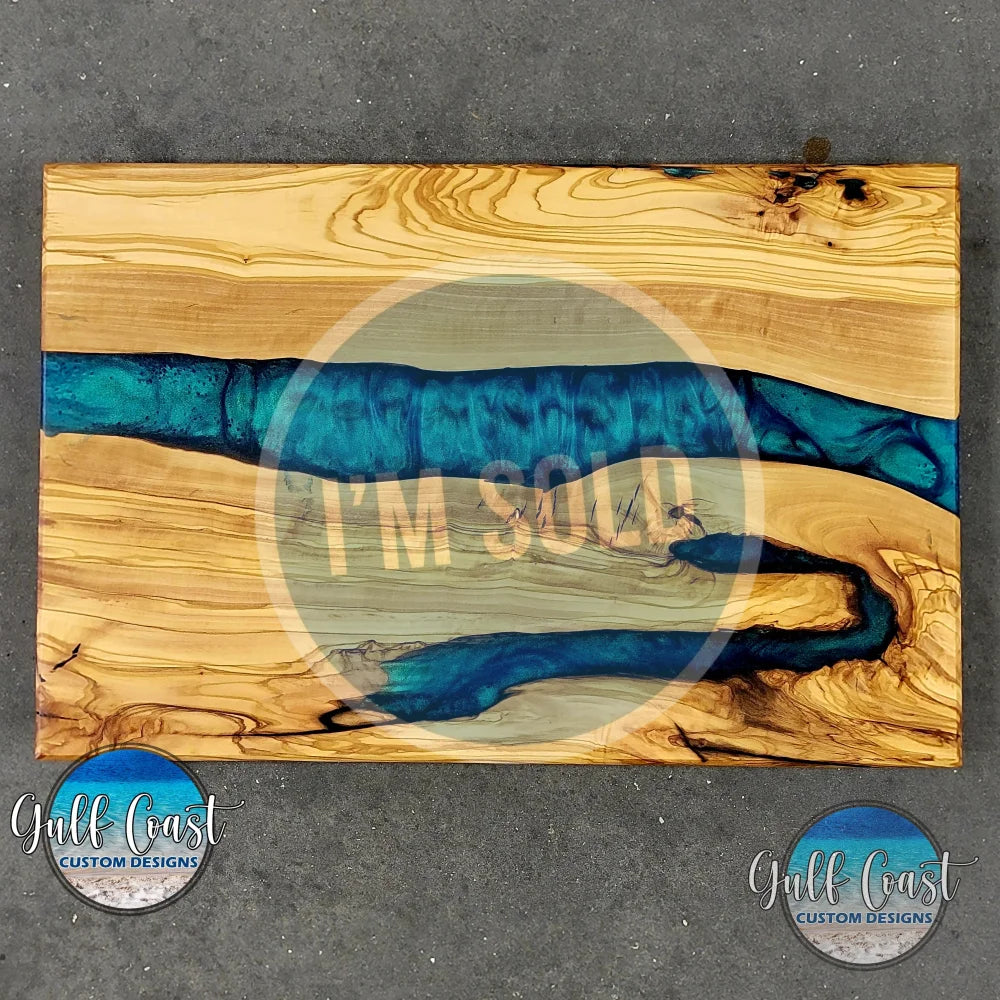 Olivewood Charcuterie Cutting Board with Colorshift Food Safe Epoxy Serving Trays