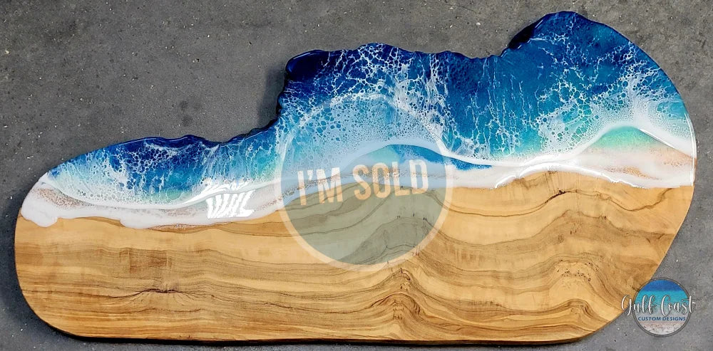 Olivewood Charcuterie & Ocean Resin Wave Board - Olivewood Serving Tray ’Seaside’ Decorative Trays