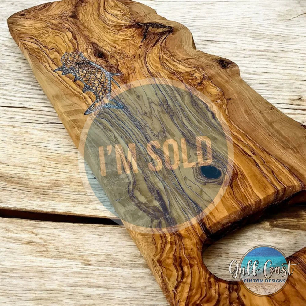 Olivewood Cutting Board + Juice Groove Serving Tray with TARPON resin inlay cutting board